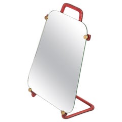 Retro 1950's Stitched Leather Table Mirror by Jacques Adnet