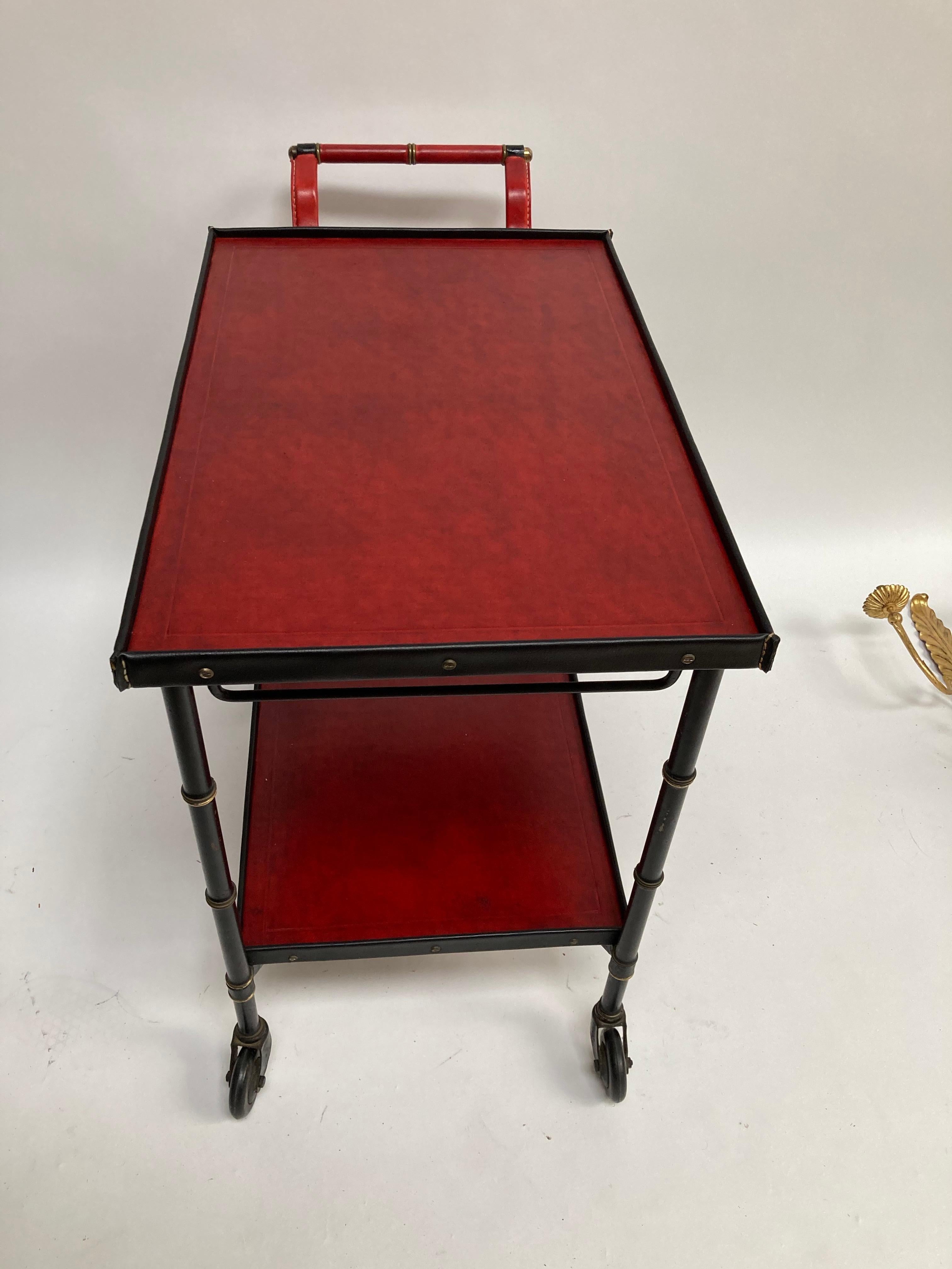 1950's Stitched Leather Trolley by Jacques Adnet For Sale 1