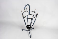 1950's Stitched Leather Umbrella Stand by Jacques Adnet