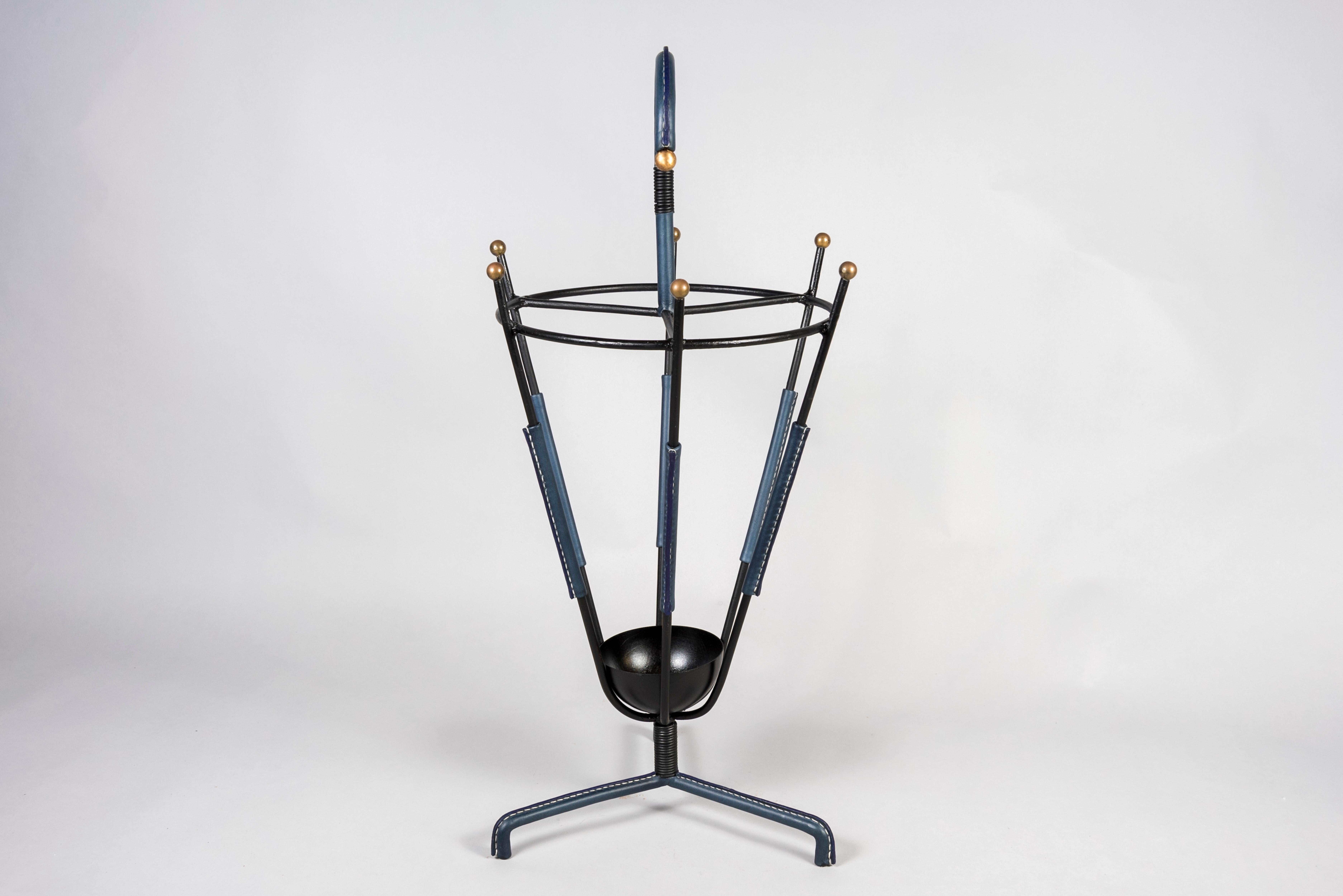 1950's Stitched Leather Umbrella Stand by Jacques Adnet For Sale 1
