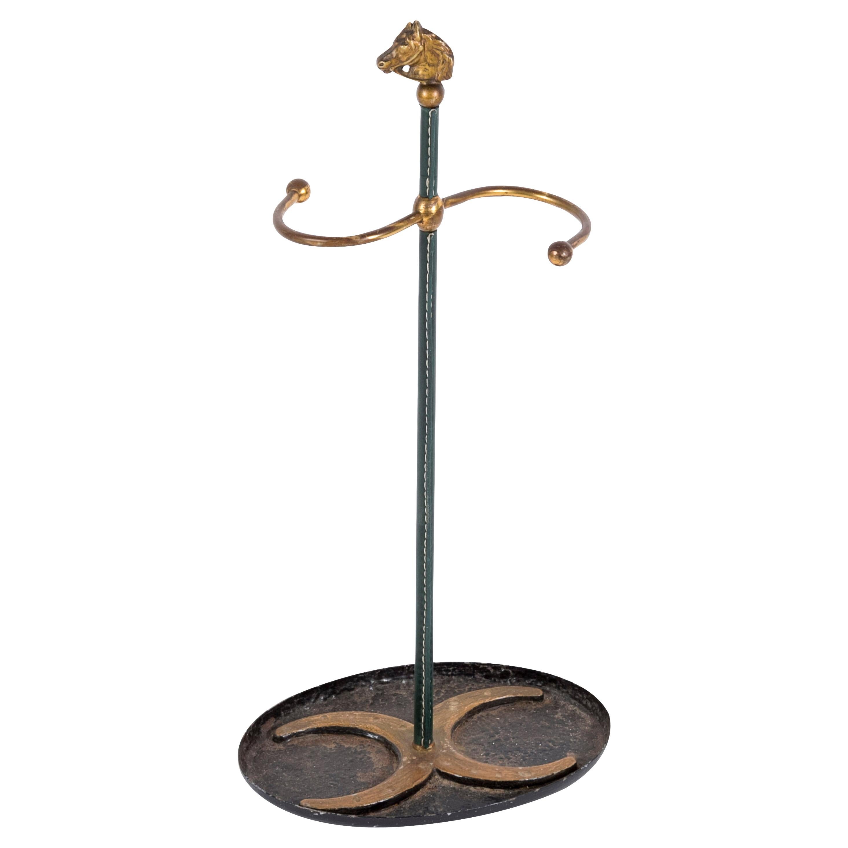 1950's Stitched Leather Umbrella Stand by Jacques Adnet