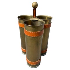 1950's Stitched leather umbrella stand by Jacques Adnet