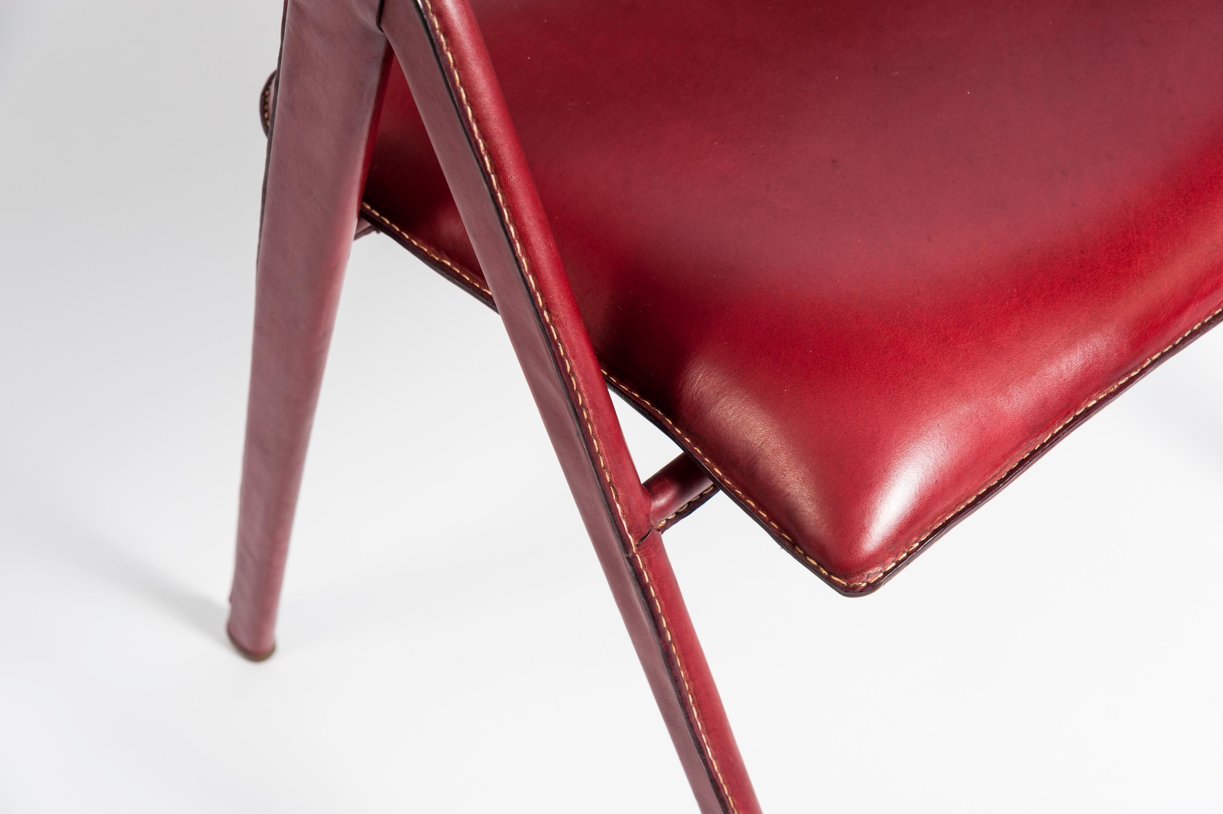 French 1950s Stitched Leather UNESCO Armchair by Jacques Adnet For Sale