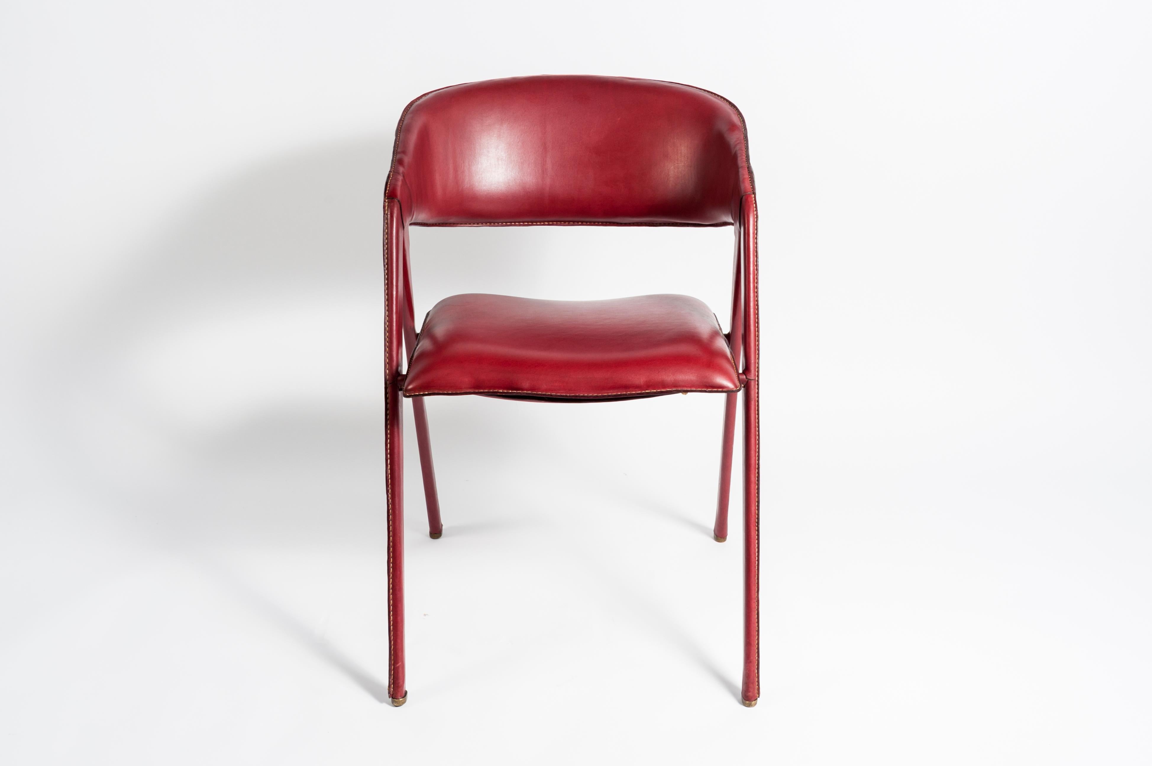 1950s Stitched Leather UNESCO Armchair by Jacques Adnet For Sale 1