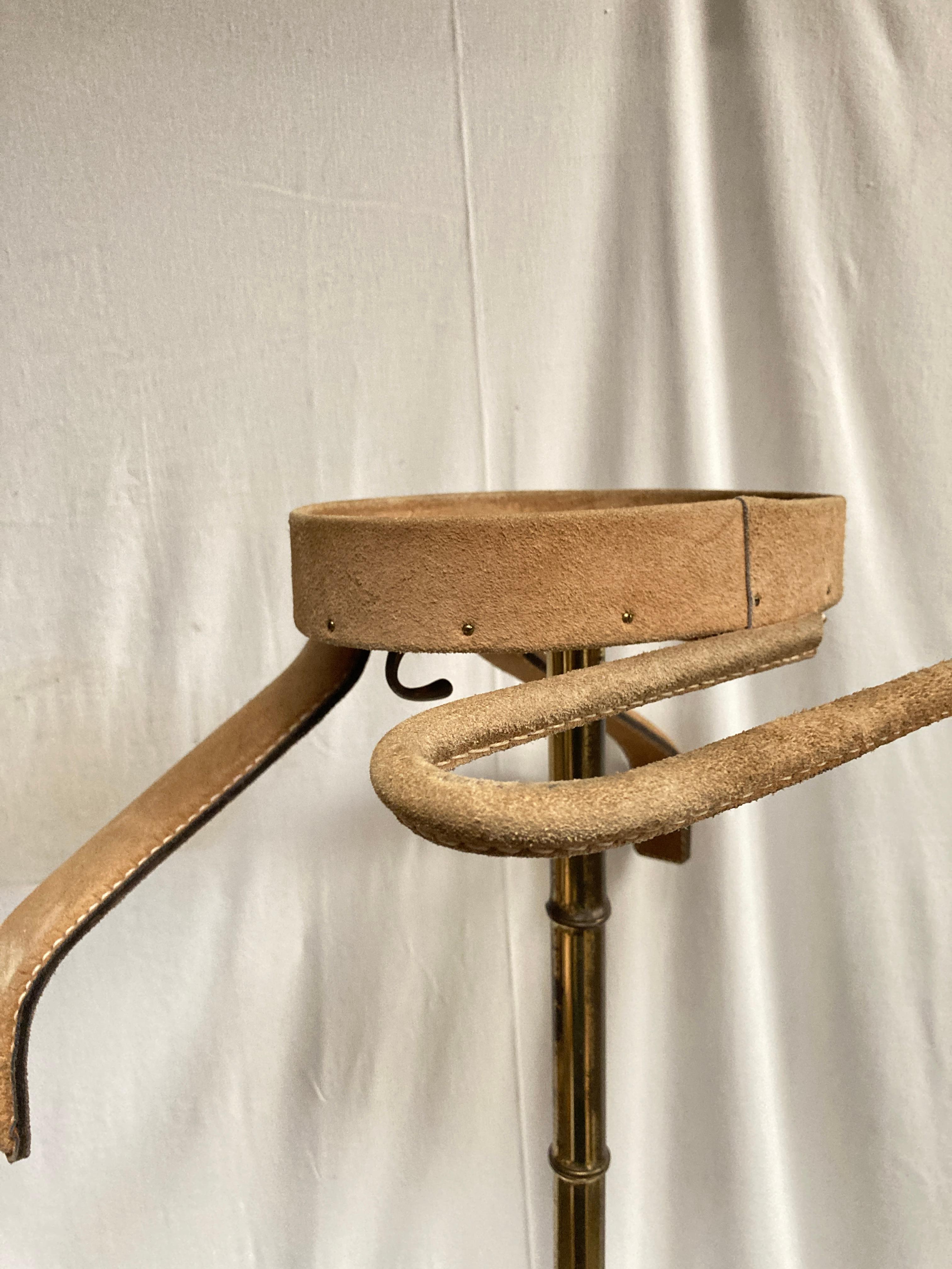 Brass 1950's Stitched leather valet by Jacques Adnet For Sale
