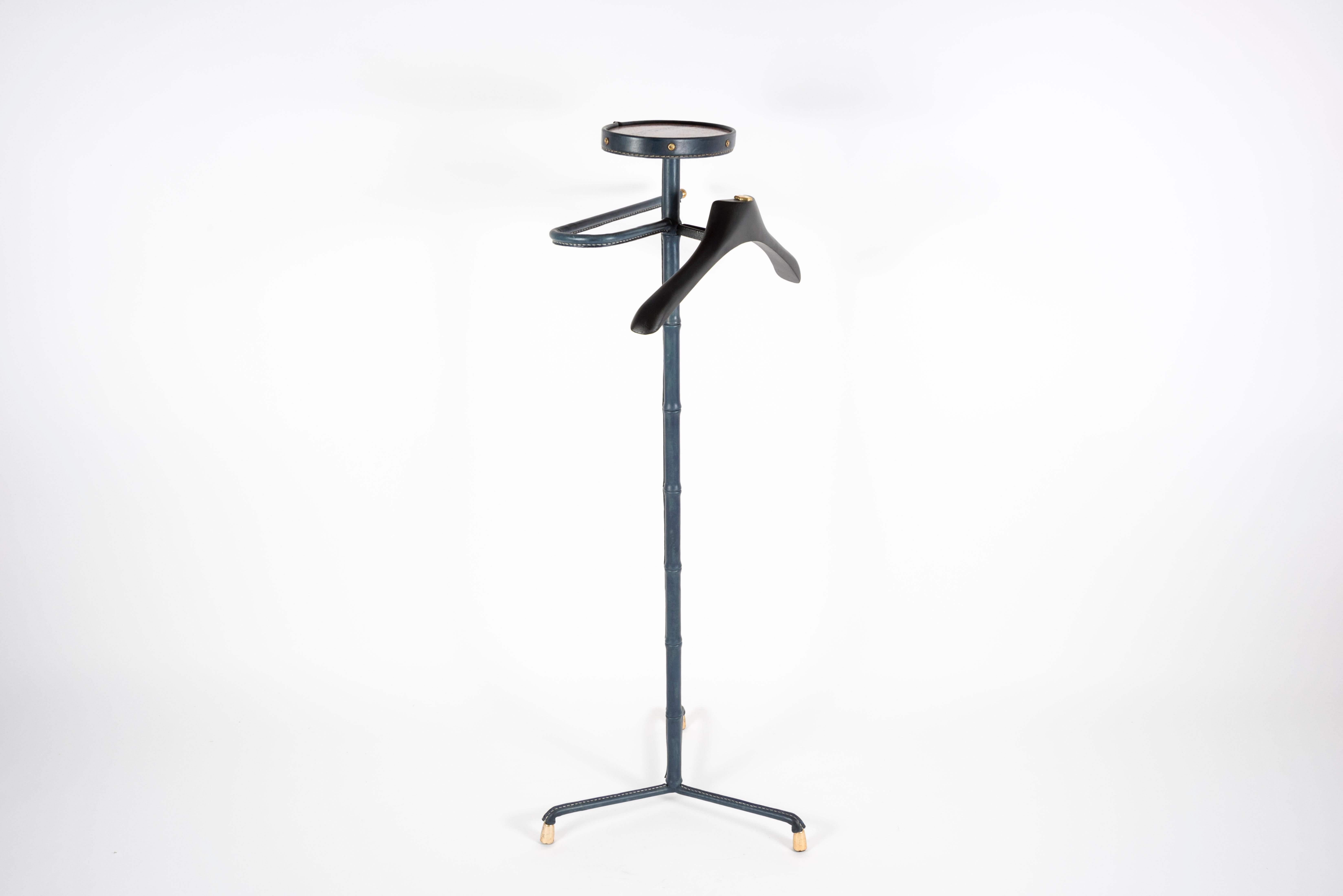 1950's Stitched Leather Valet Coat Rack by Jacques Adnet For Sale 2
