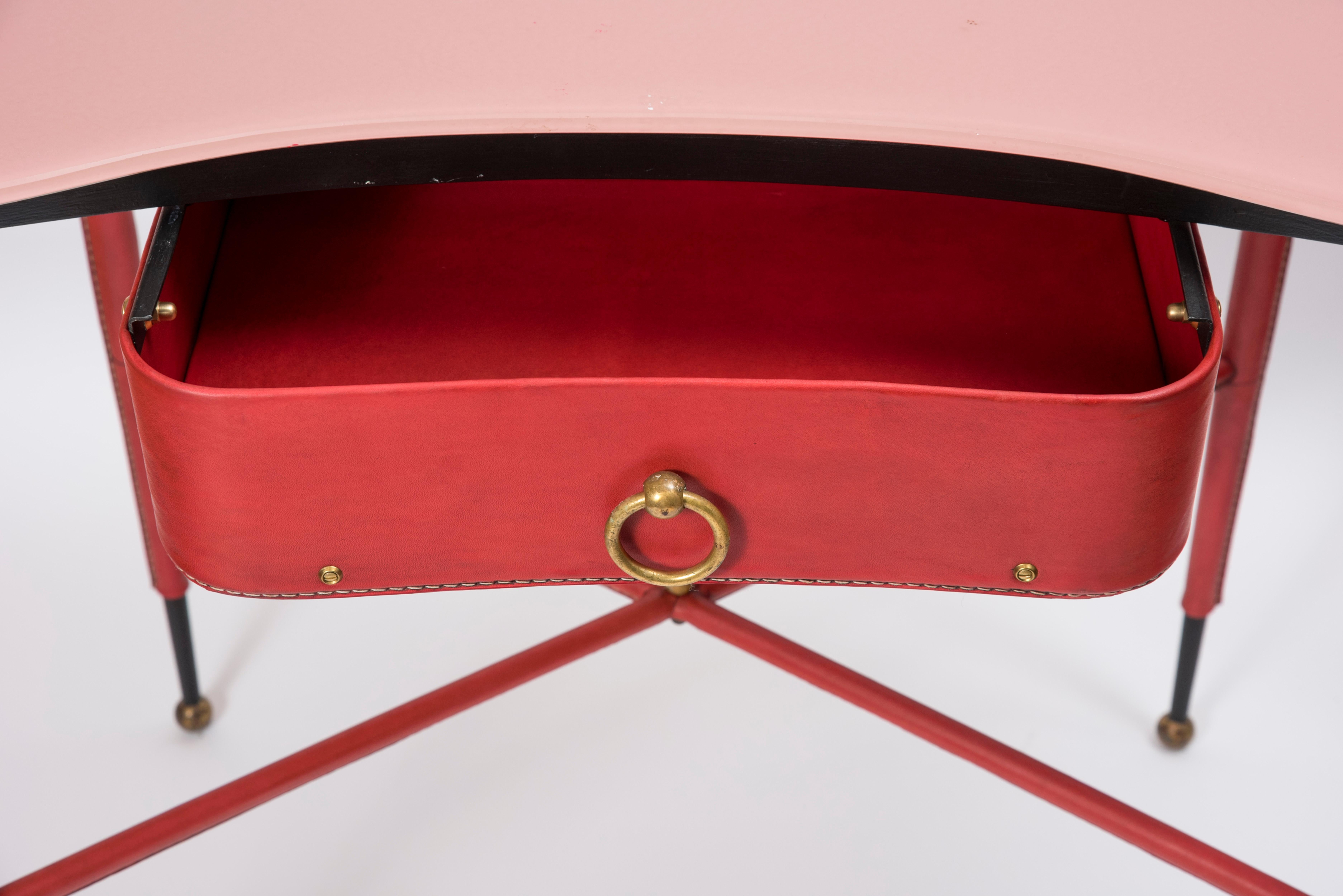 Mid-20th Century 1950s Stitched Leather Vanity by Jacques Adnet