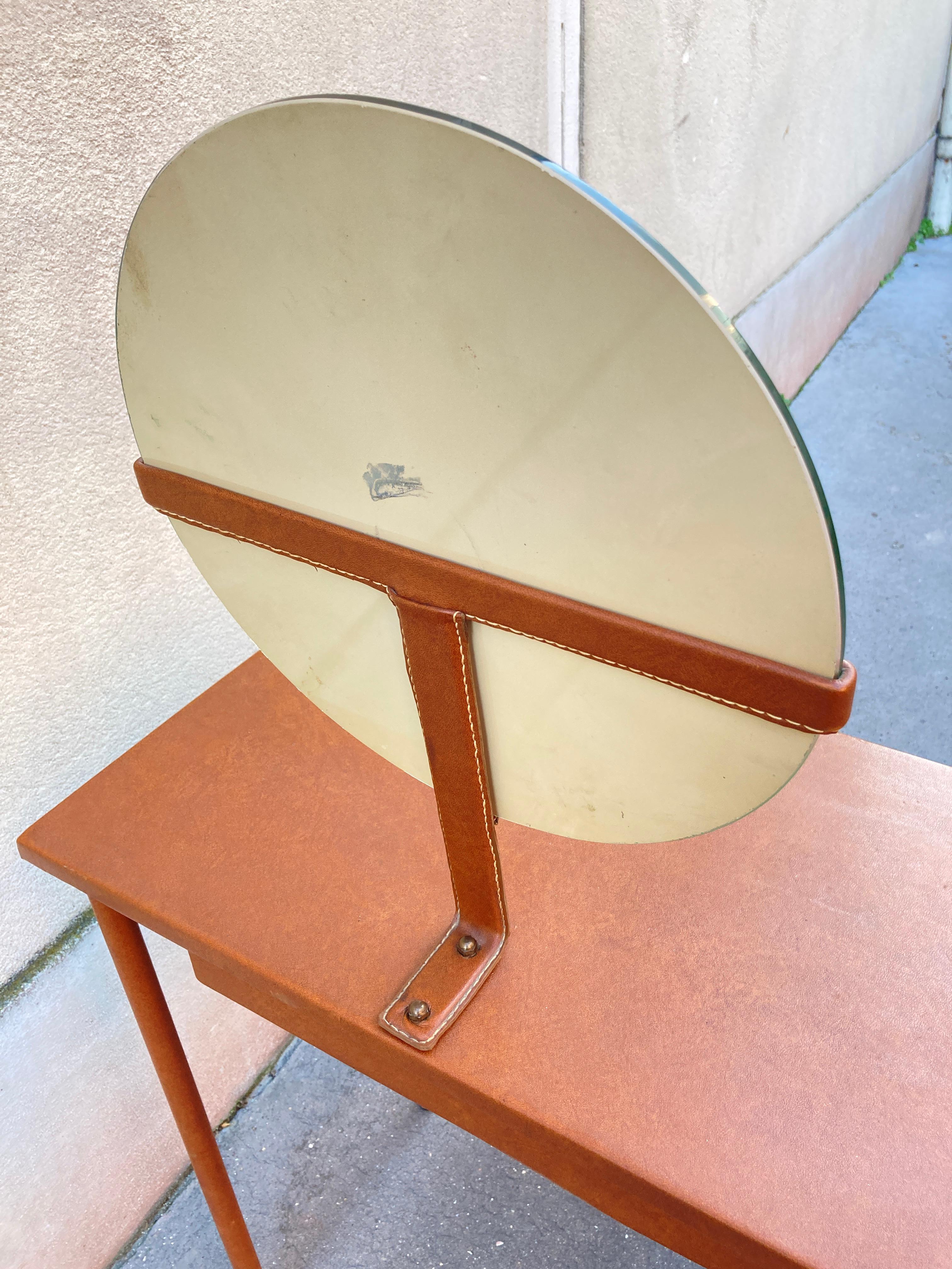 1950's Stitched leather vanity table by Jacques Adnet For Sale 7
