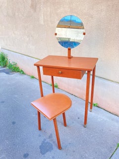1950's Stitched leather vanity table by Jacques Adnet