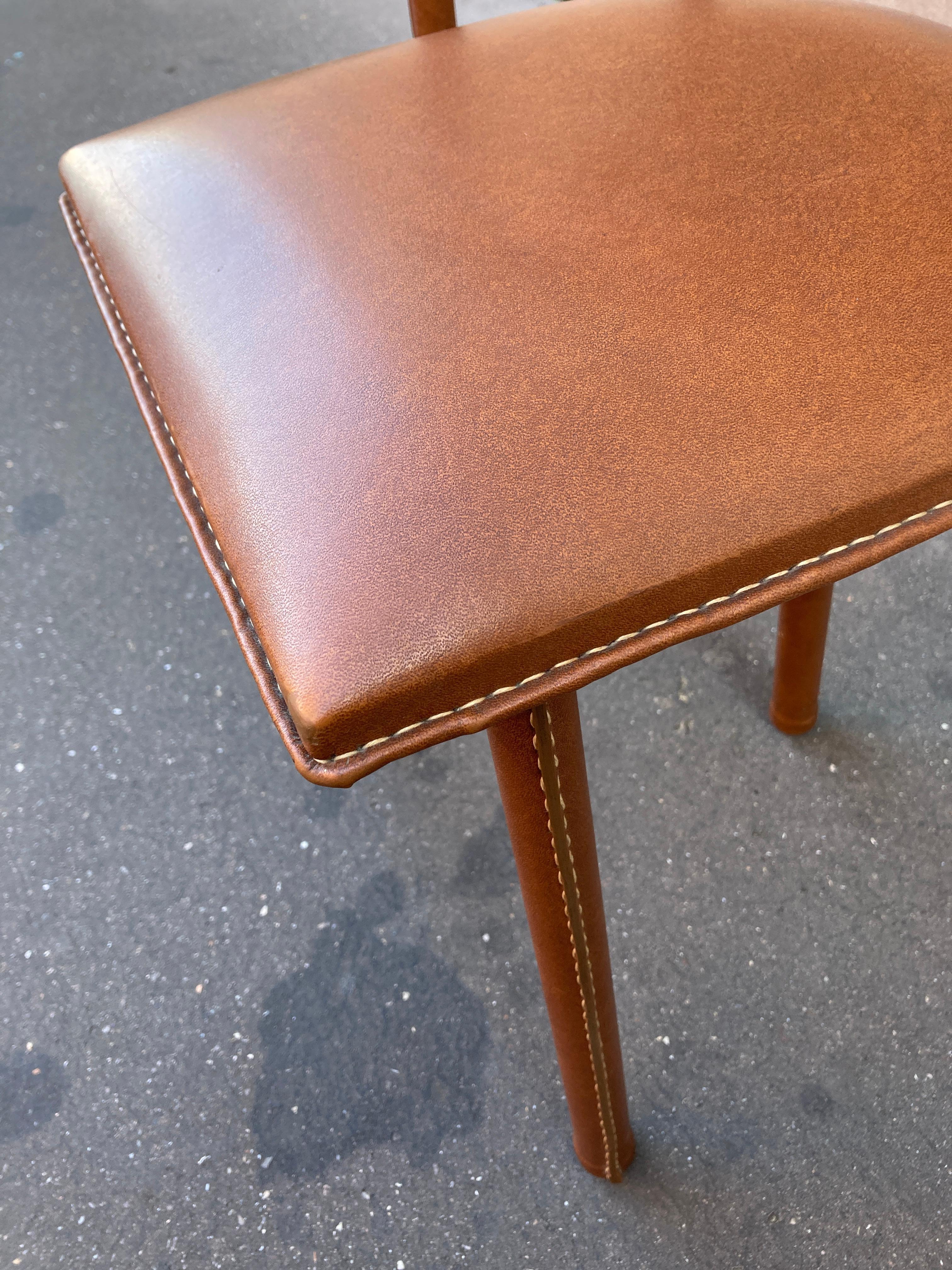 Mid-20th Century 1950's Stitched leather vanity table by Jacques Adnet For Sale