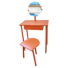 Retro 1950's Stitched leather vanity table by Jacques Adnet