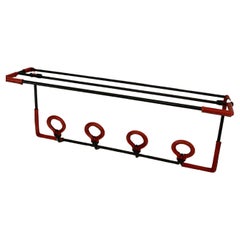 Perchero de pared de cuero cosido de los años 50, por Jacques Adnet