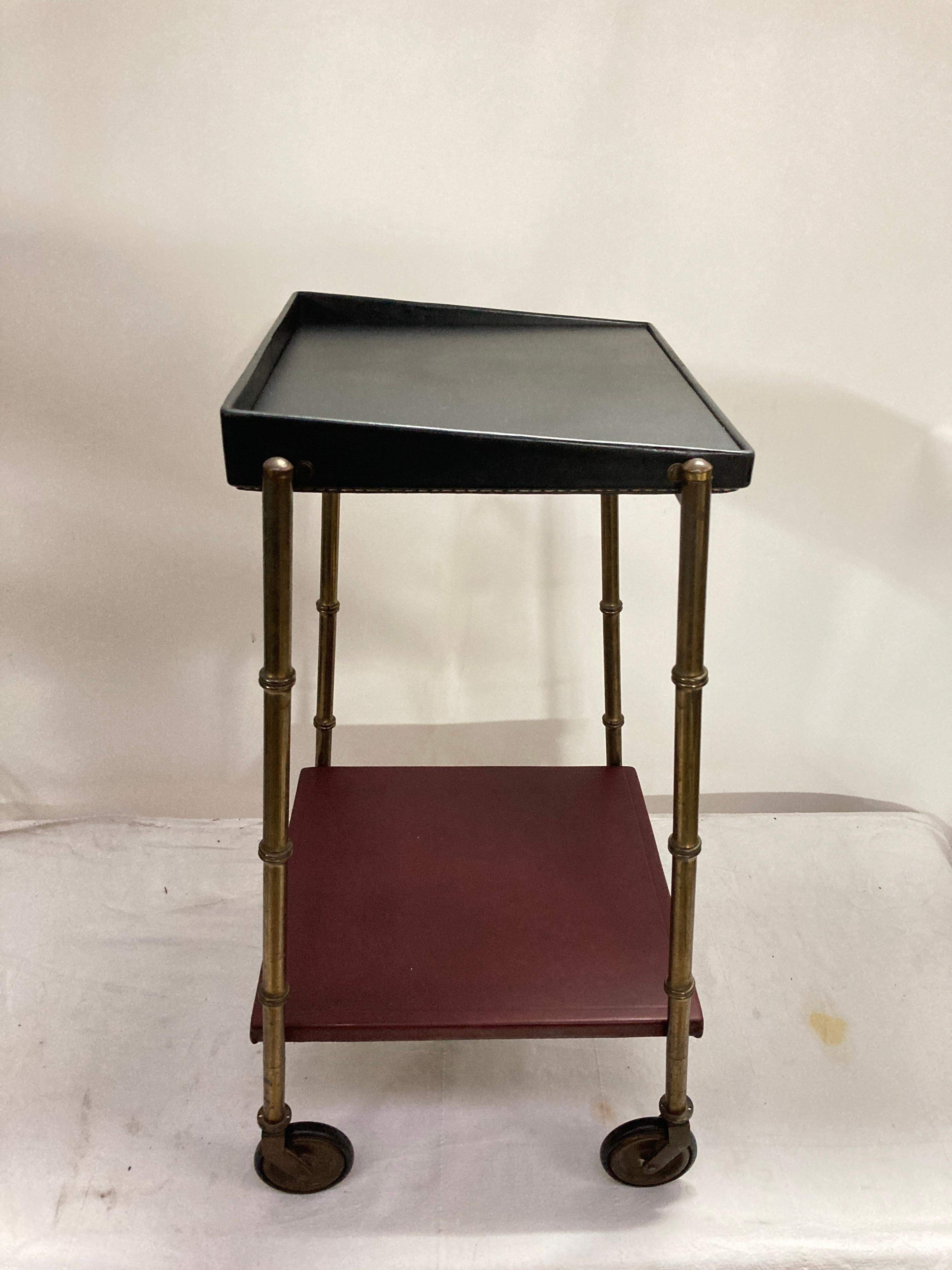 French 1950's stitched side table By Jacques Adnet For Sale