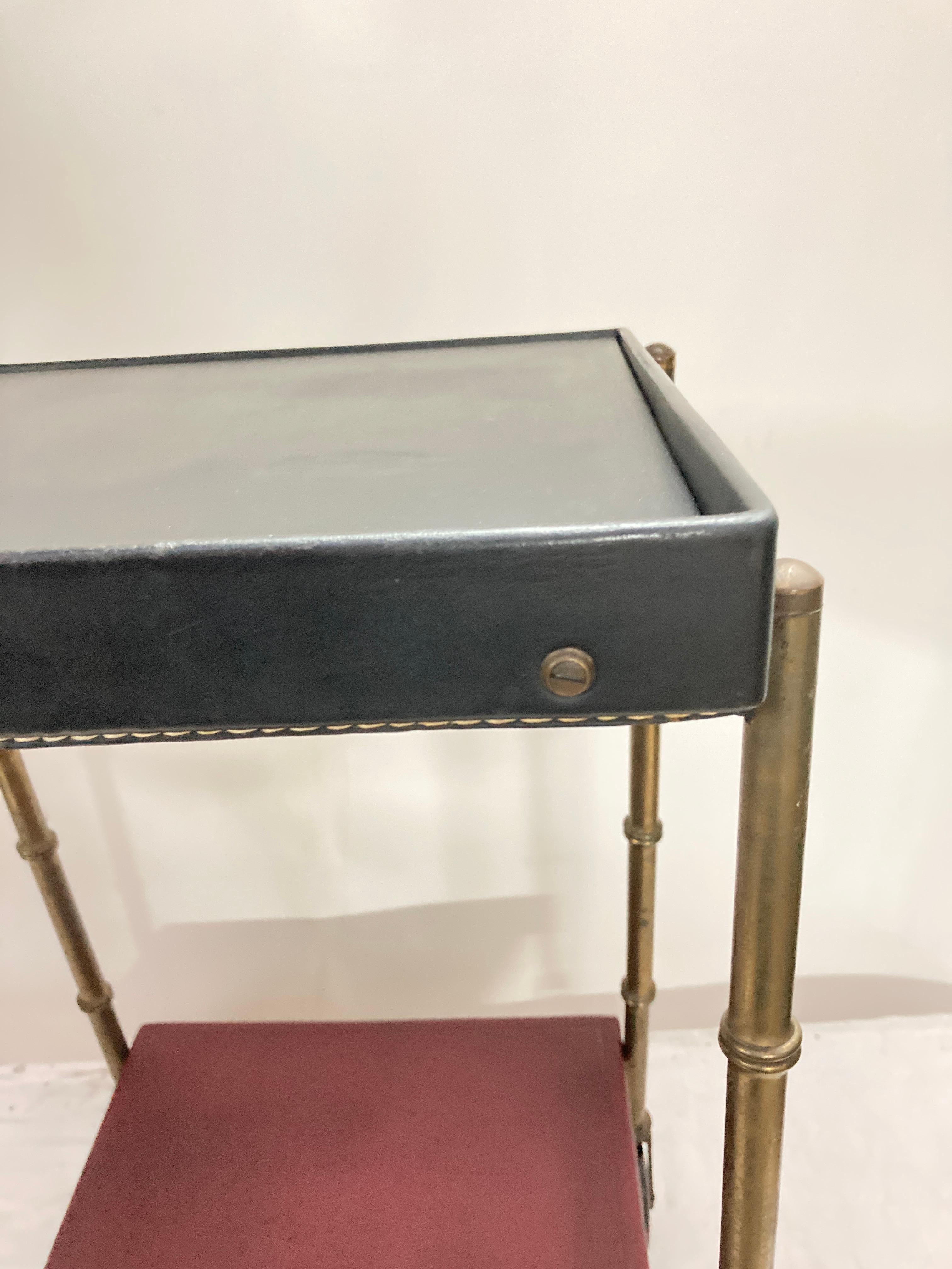 Brass 1950's stitched side table By Jacques Adnet For Sale