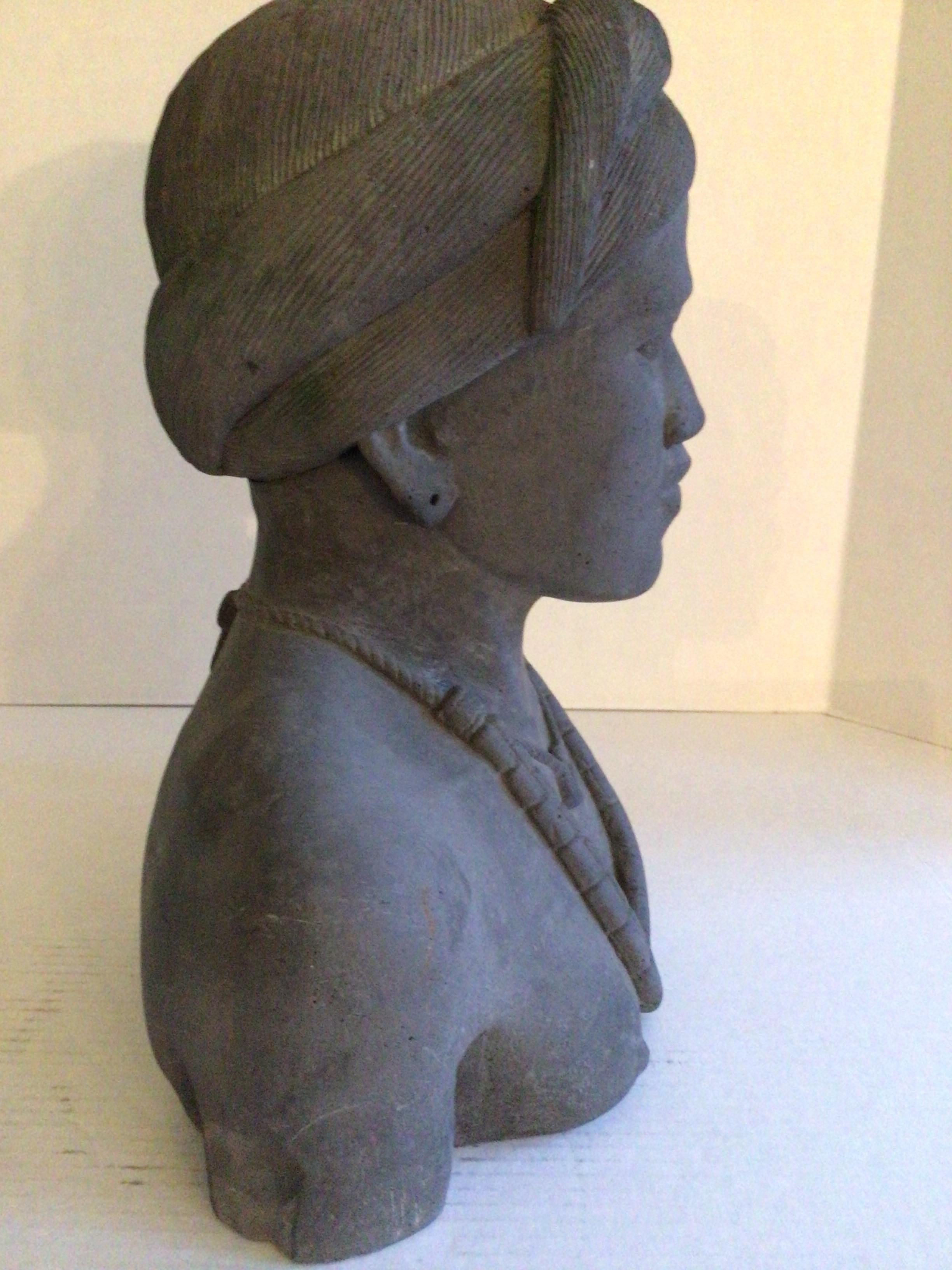 1950s Stoneware Sculpture of Tribal Woman In Good Condition For Sale In Tarrytown, NY