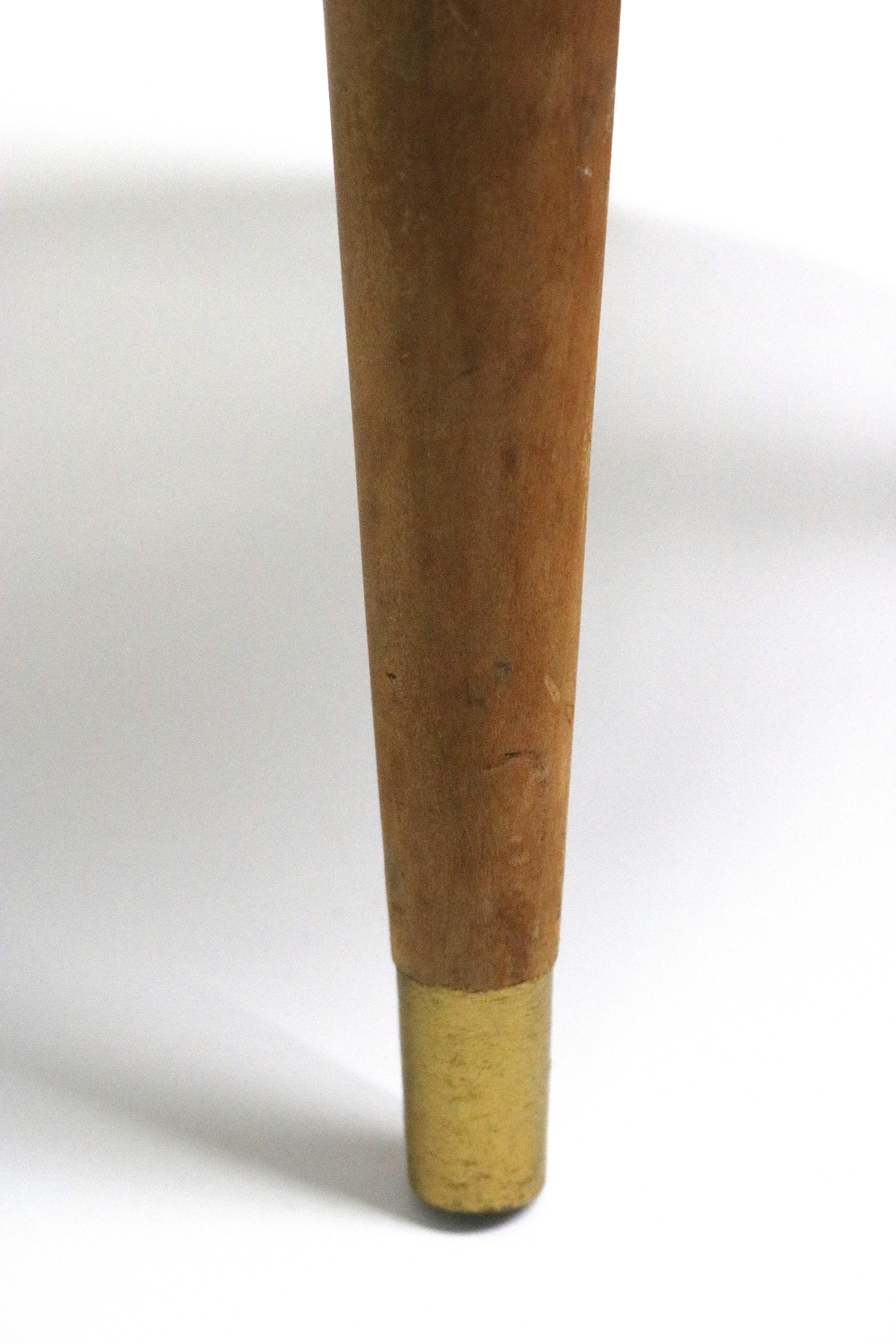 American 1950s Stool Maple Wood Legs, Brass Ferules, Yellow Vinyl Paul McCobb Attribute For Sale