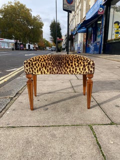 1950s Stool Paolo Buffa Attributed Silk Velvet Cheetah Ottoman Seat Bench Italy