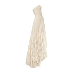 1950s Strapless Ruffle Layered Net White Wedding Dress