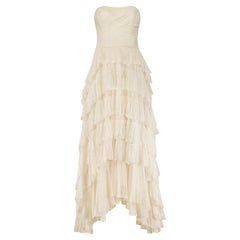 1950s Strapless Ruffle Layered Net White Wedding Dress