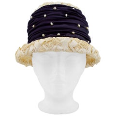 Vintage 1950s Straw, Satin and Pearl Hat 