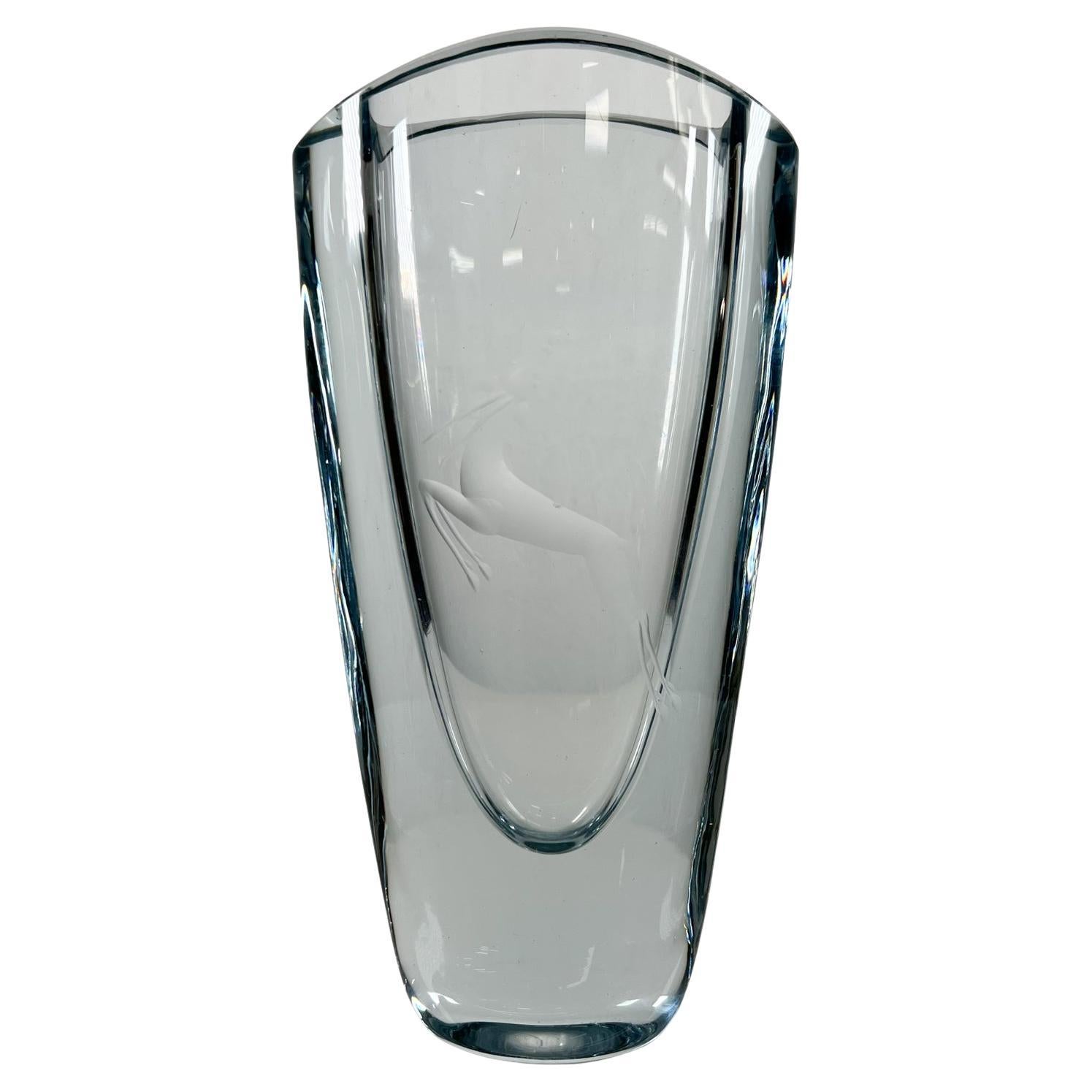 1950s Gunnar Nyland Strombergshyttan Vase Gazelle Art Glass Sweden For Sale 3
