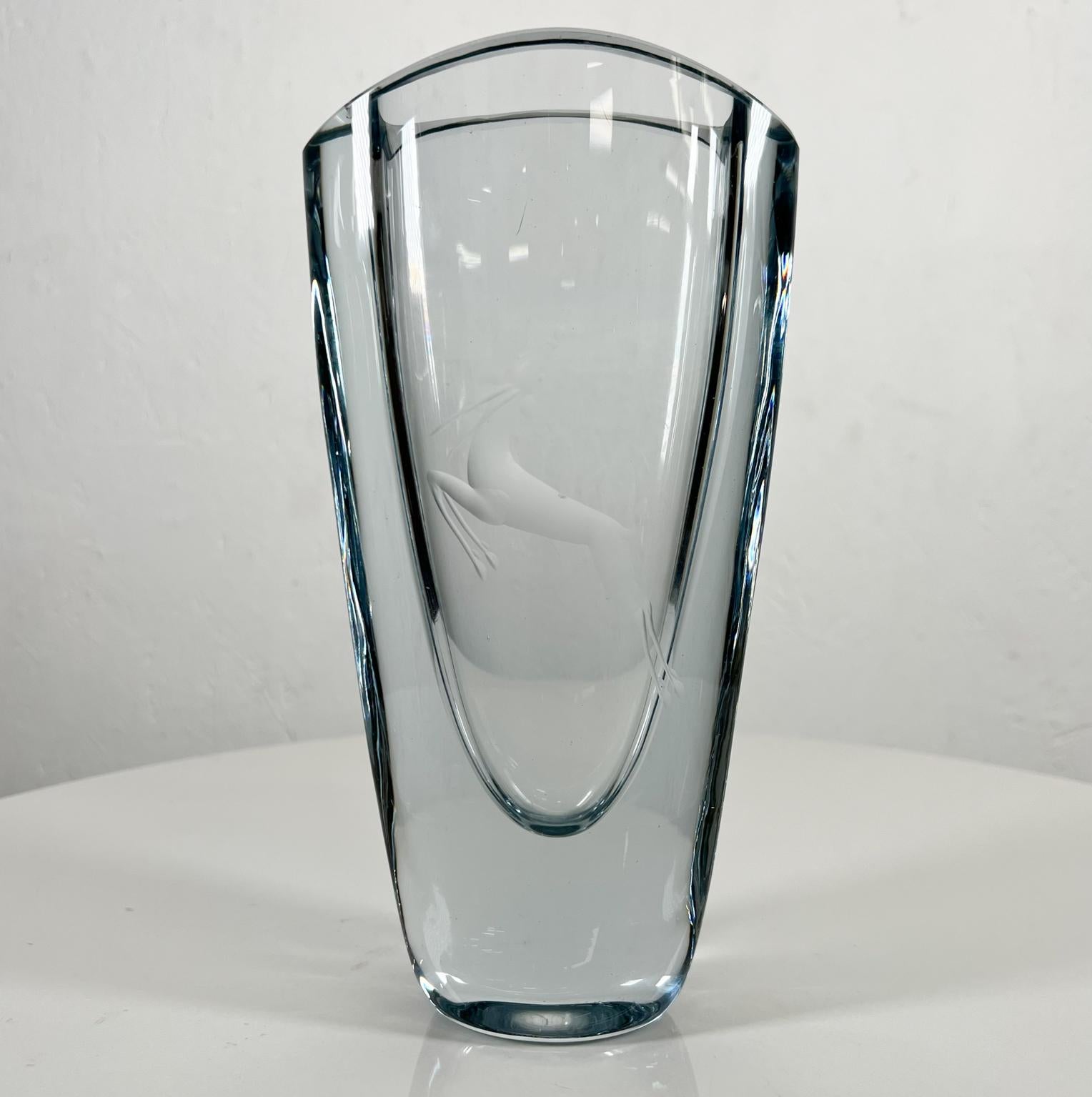 Scandinave moderne 1950s Strombergshyttan Vase Gazelle Crystal Art Glass Gunnar Nyland Sweden en vente