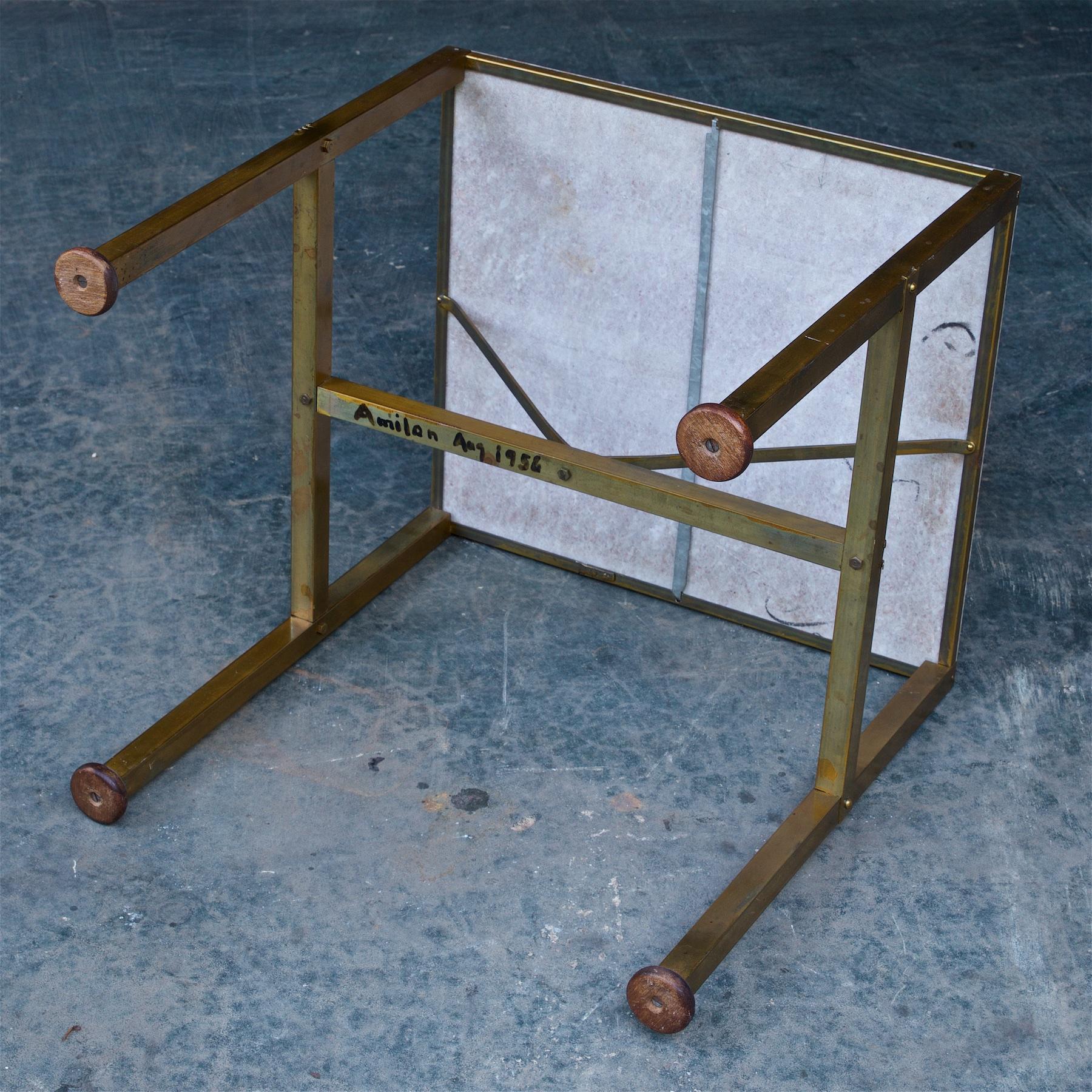 Hand-Crafted 1950s Studio Craft Brass Stone Table Mid-Century Cabinmodern Plant Stand For Sale