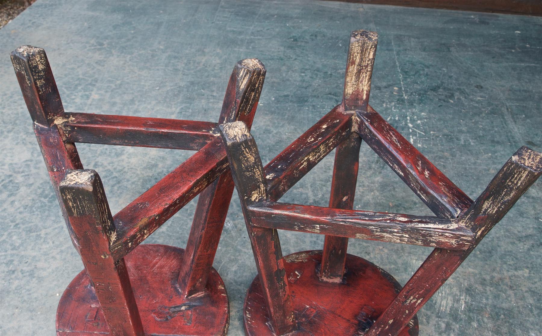 1950s Studio Craft Wooden Plant Stand Stacking Stool In Distressed Condition In Hyattsville, MD