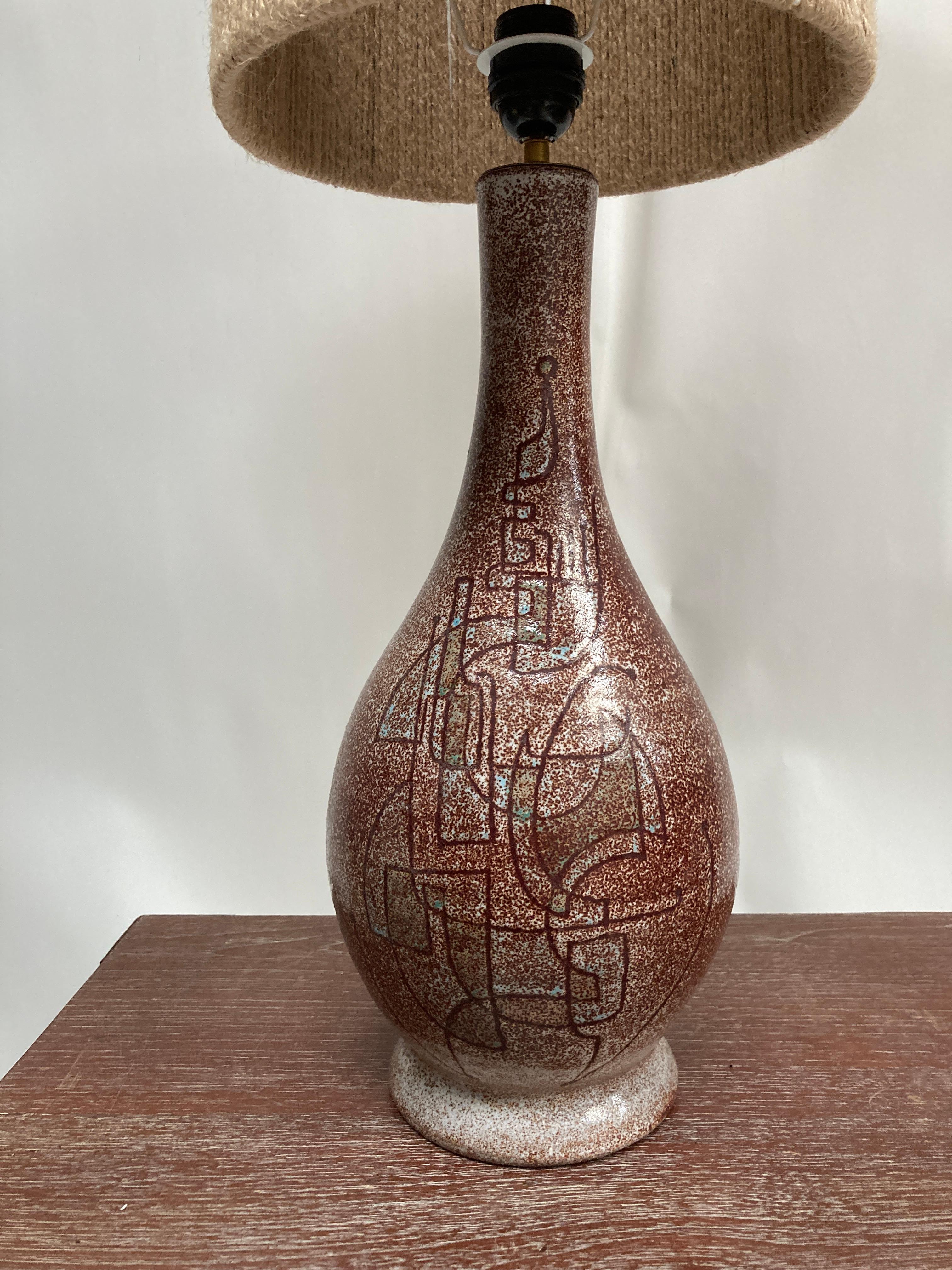 Very nice One of a kind 1950's Studio pottery ceramic lamp with abstract decoration
France
Signed by J C Accolay