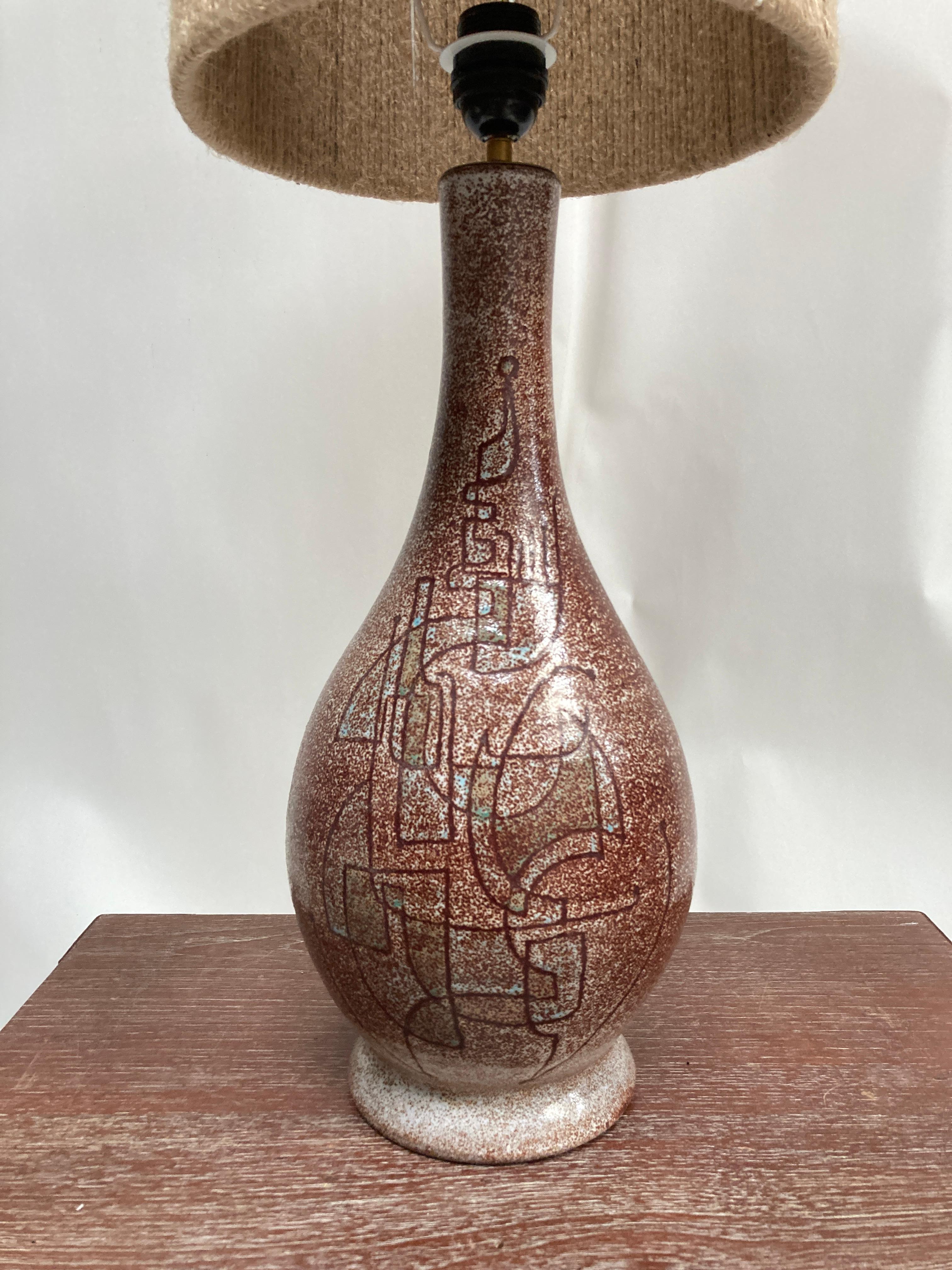 French 1950's Studio pottery ceramic lamp by Accolay For Sale