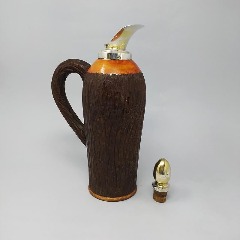 Mid-Century Modern 1950s Stunning Aldo Tura Pitcher in Brass and Wood, Made in Italy For Sale