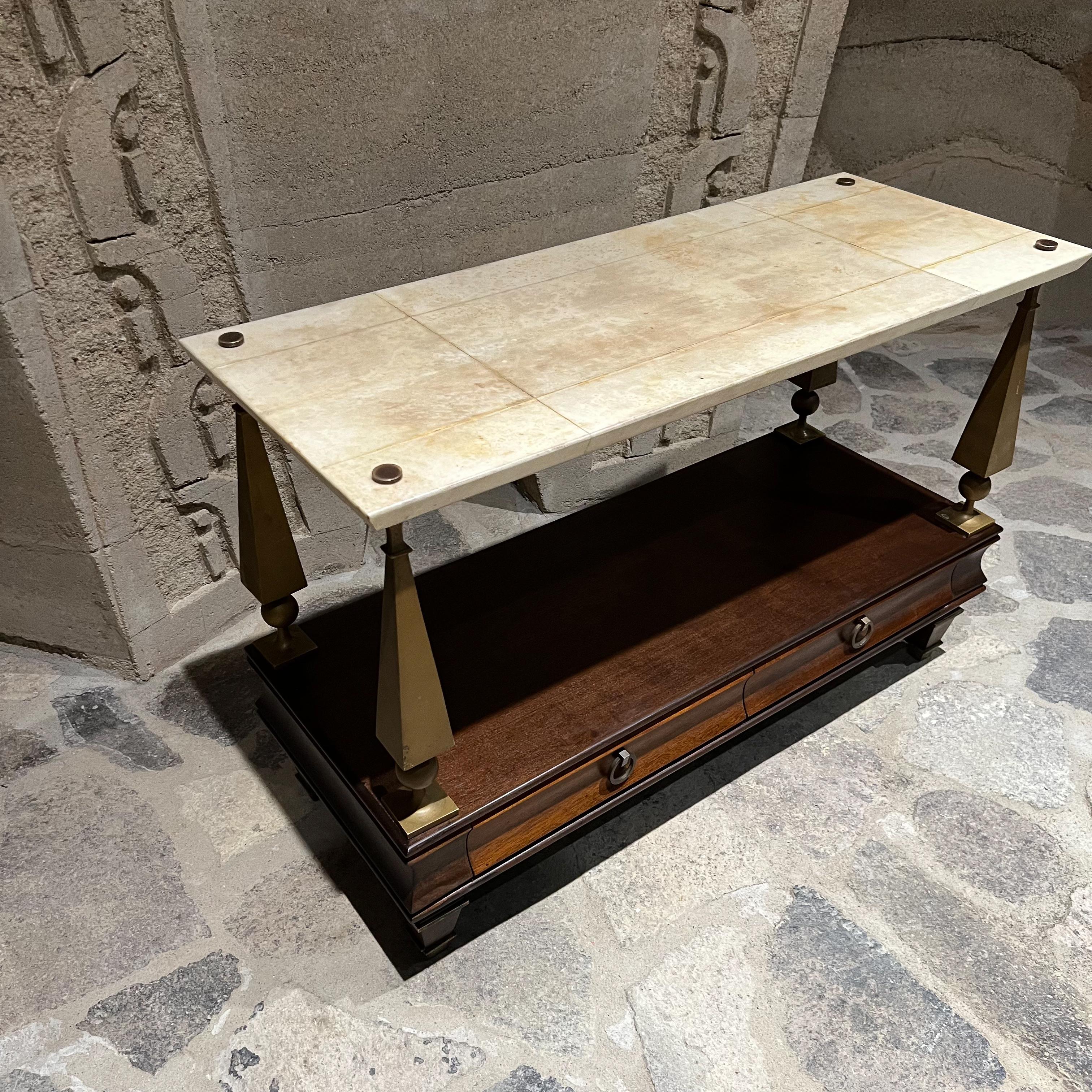 1950s Arturo Pani Console Table Mahogany Goatskin Bronze  For Sale 9