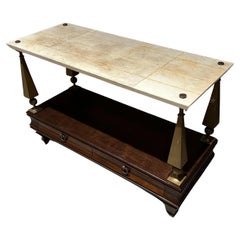 Table console Arturo Pani des années 1950 Acajou Peau de chèvre Bronze 