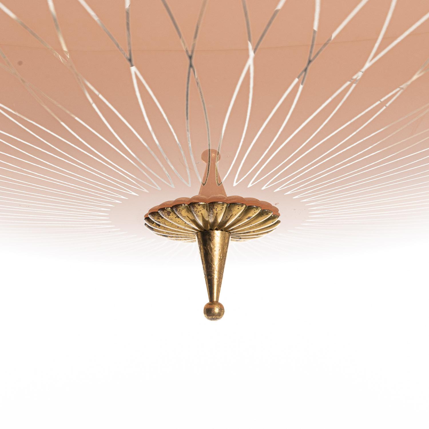 1950's Stunning Brass & Glass Pendant in Style of Pietro Chiesa In Good Condition For Sale In Amsterdam, NH