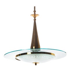 1950's Stunning Brass & Glass Pendant in Style of Pietro Chiesa