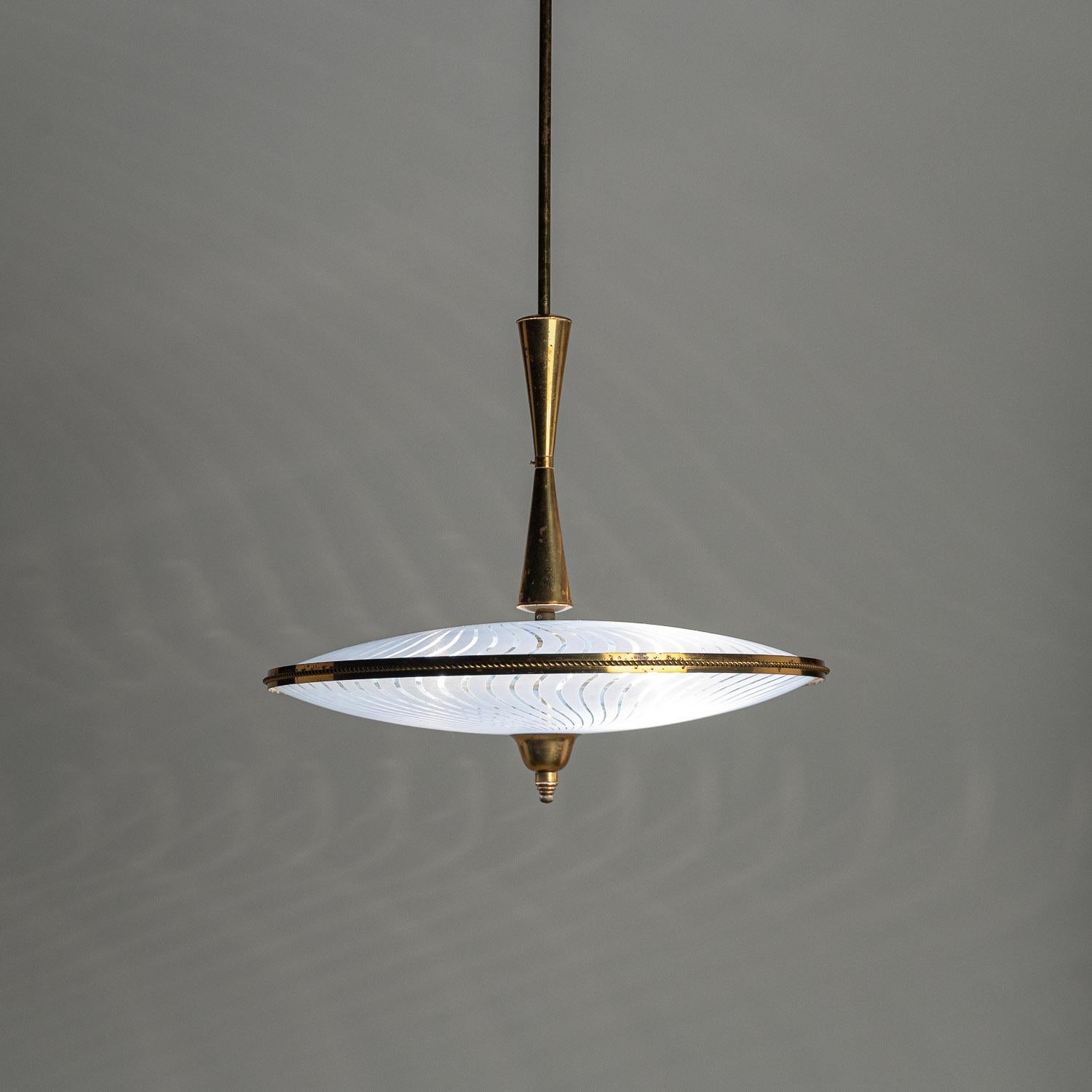 1950's Stunning Brass & Glass Pendant in Style of Venini For Sale 7