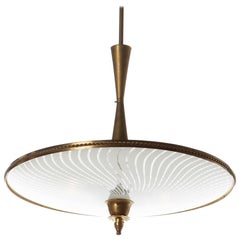 1950's Stunning Brass & Glass Pendant in Style of Venini