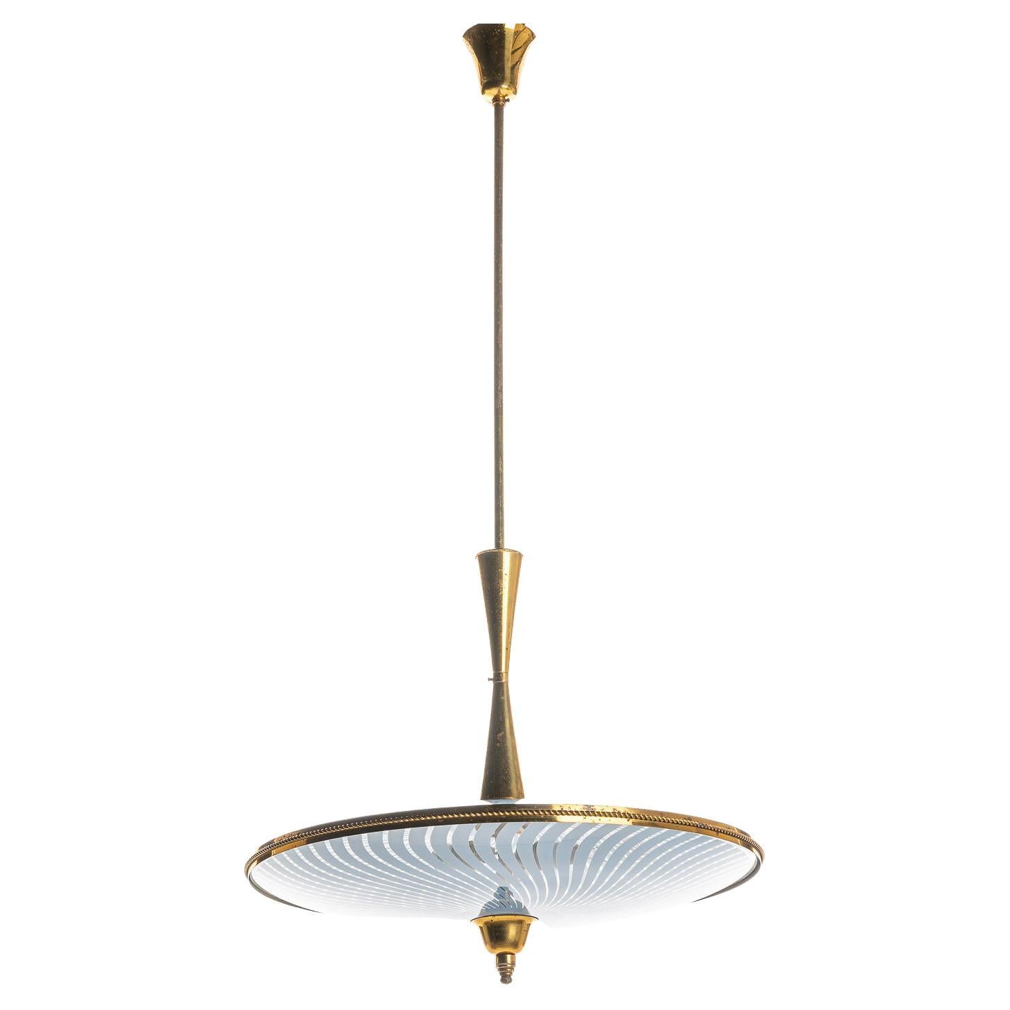 1950's Stunning Brass & Glass Pendant in Style of Venini