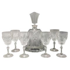 1950s Stunning Crystal Decanter with 6 Crystal Glasses, Made in Italy