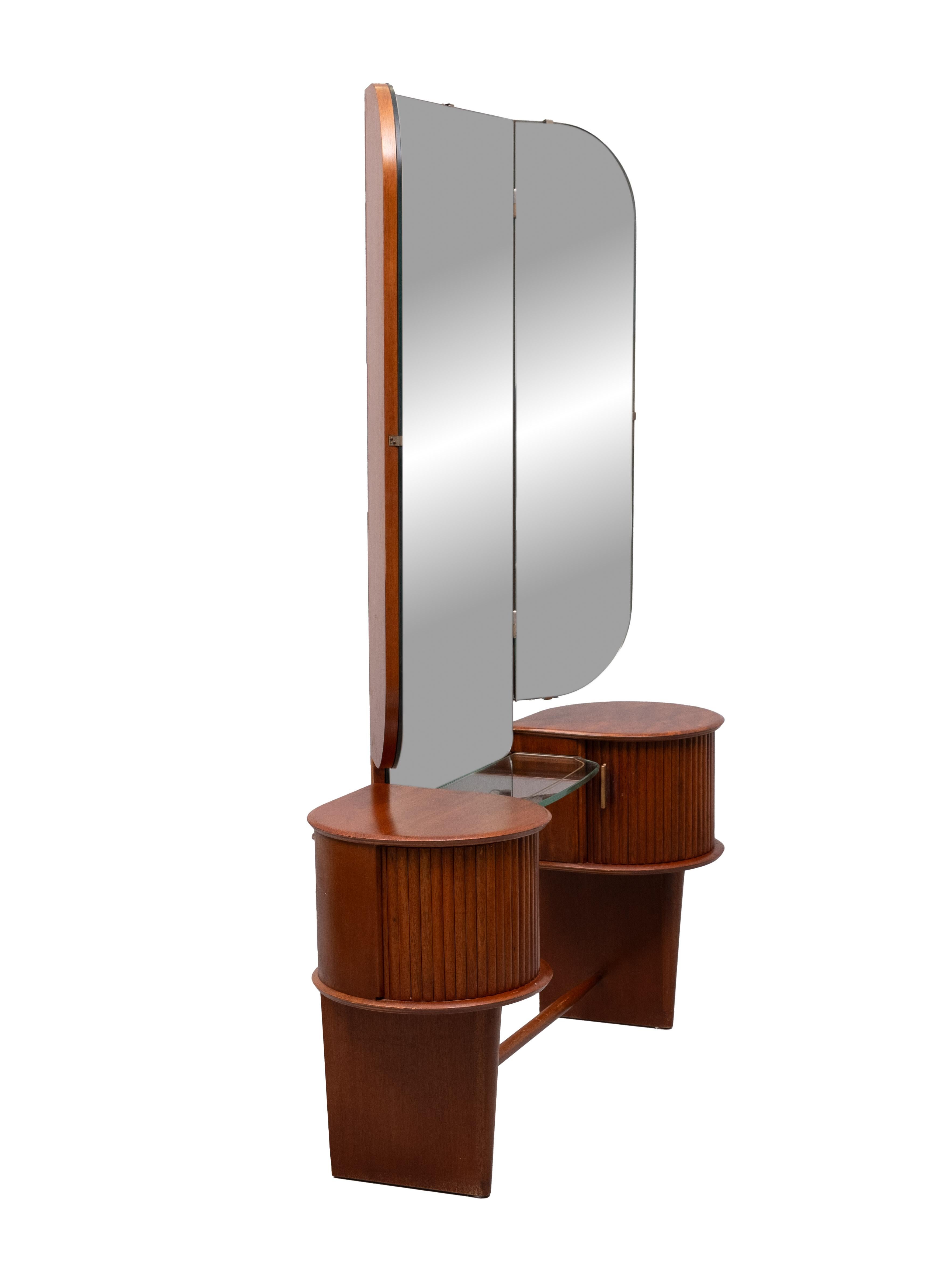 Mid-Century Modern 1950s  Stunning curved Vanity and matching Stool