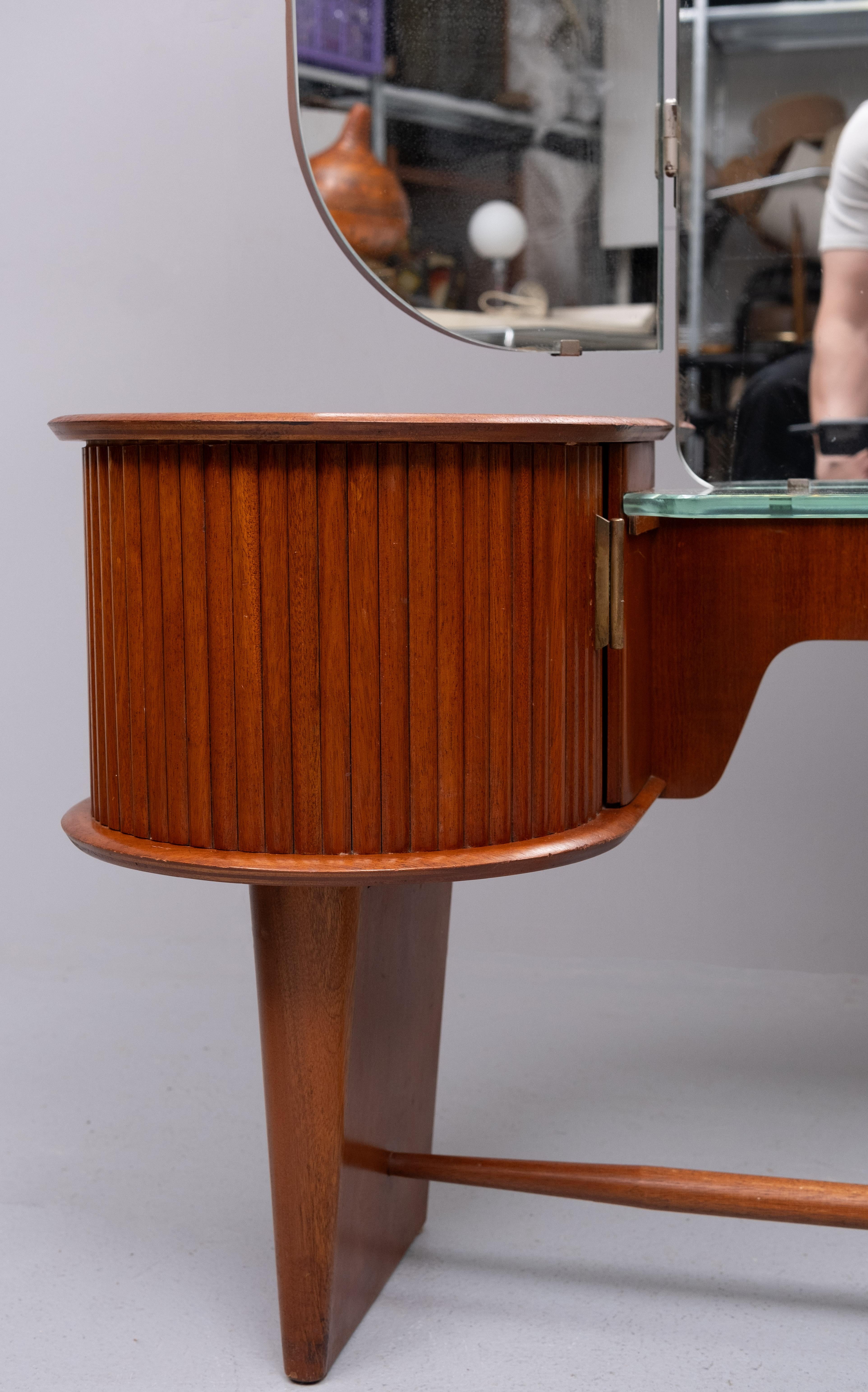 Dutch 1950s  Stunning curved Vanity and matching Stool