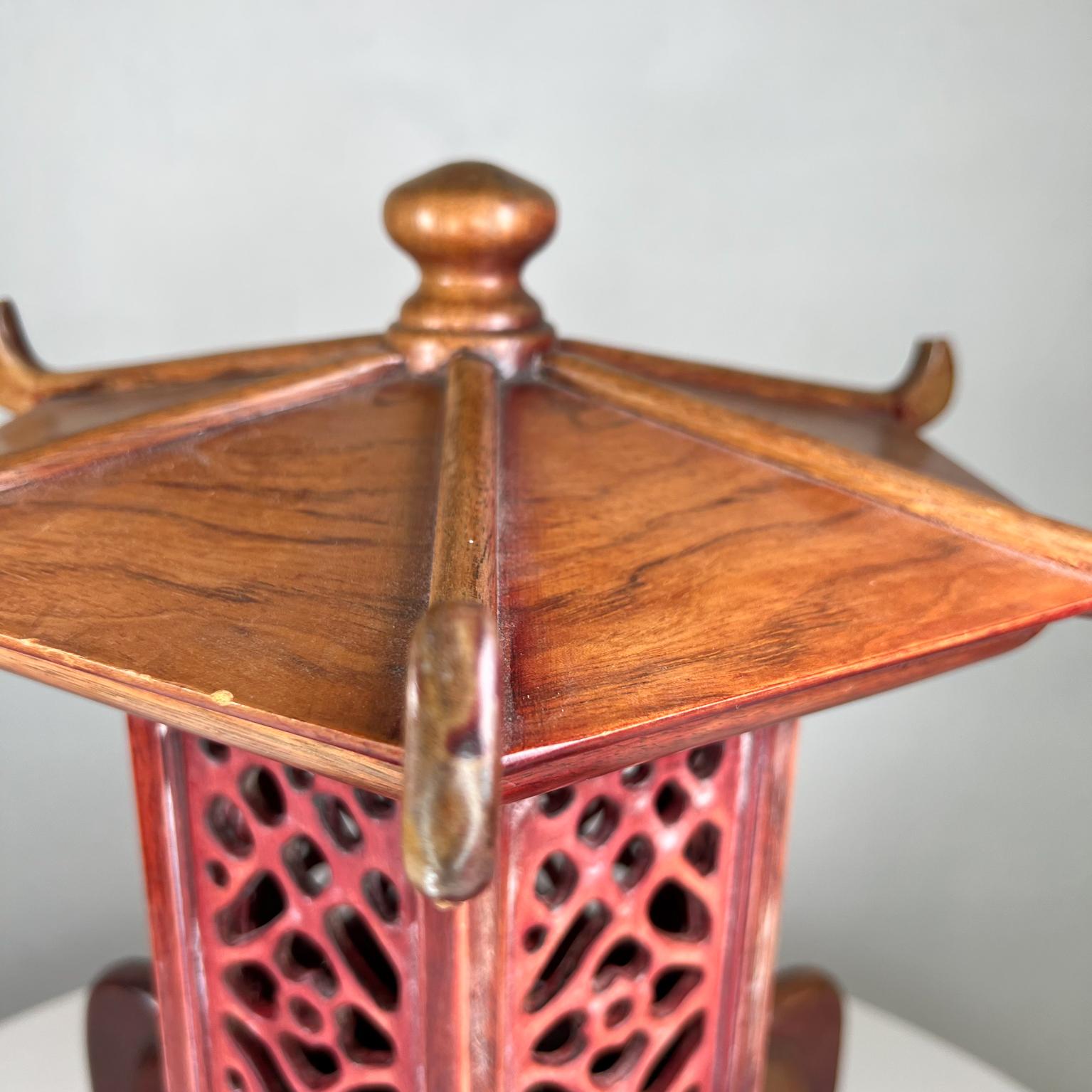 Mid-Century Modern 1950s Stunning Vintage Pagoda Table Lamp Intricate Handcrafted Wood For Sale