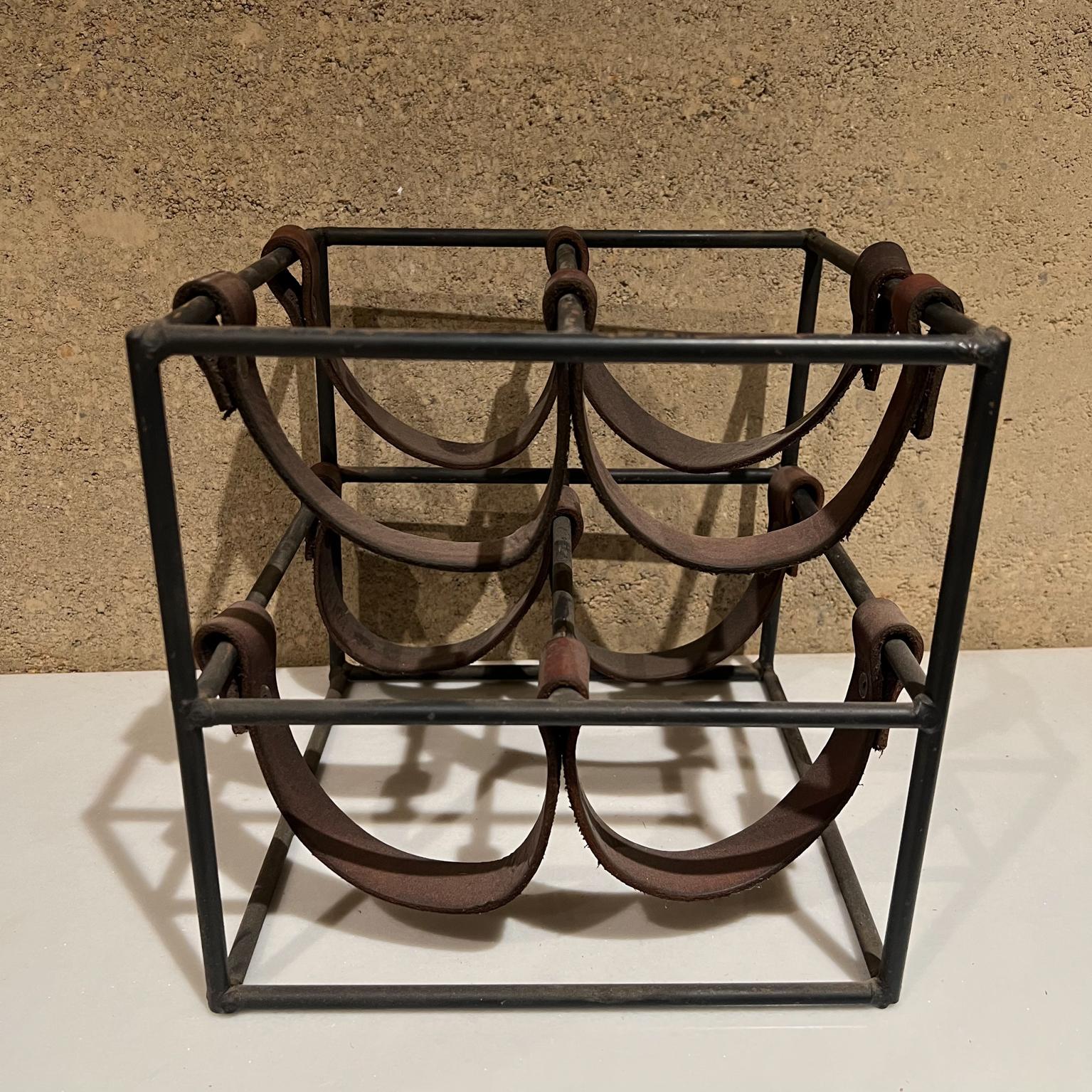 American 1950s Style of Arthur Umanoff Rustic Modern Wine Rack Wrought Iron and Leather 