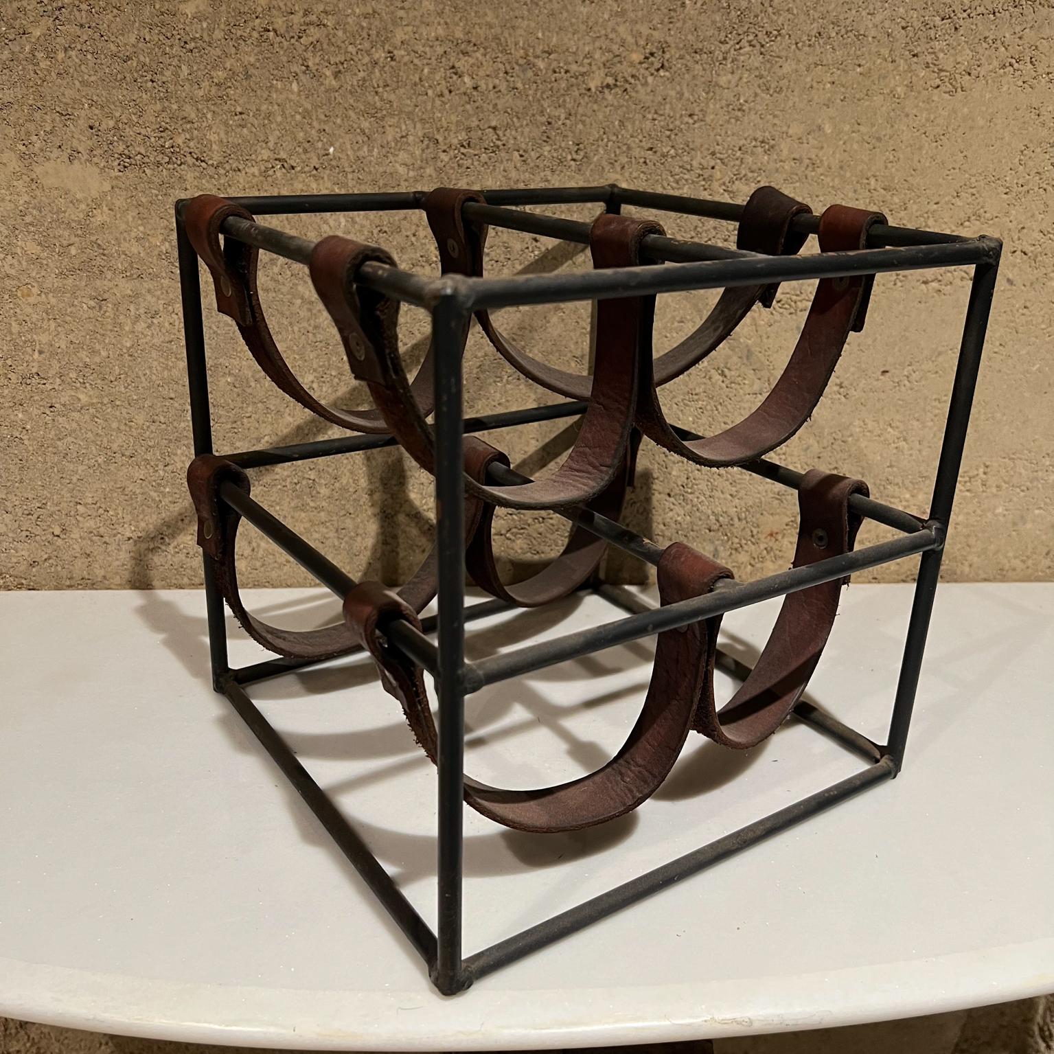 1950s Style of Arthur Umanoff Rustic Modern Wine Rack Wrought Iron and Leather  In Good Condition In Chula Vista, CA