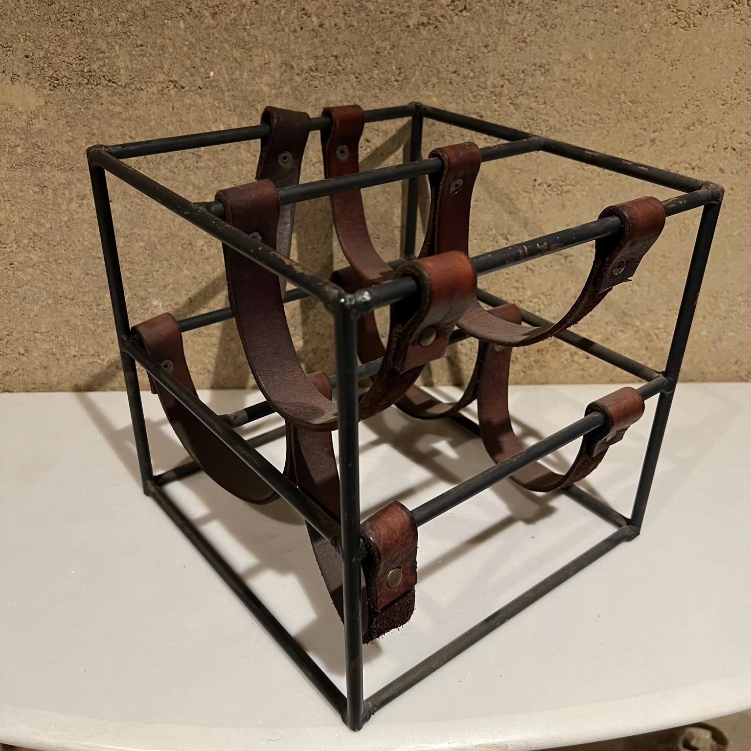 1950s Style of Arthur Umanoff Rustic Modern Wine Rack Wrought Iron and Leather  2