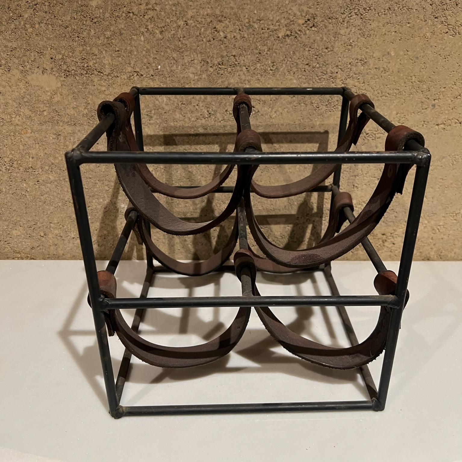 1950s Style of Arthur Umanoff Rustic Modern Wine Rack Wrought Iron and Leather  3