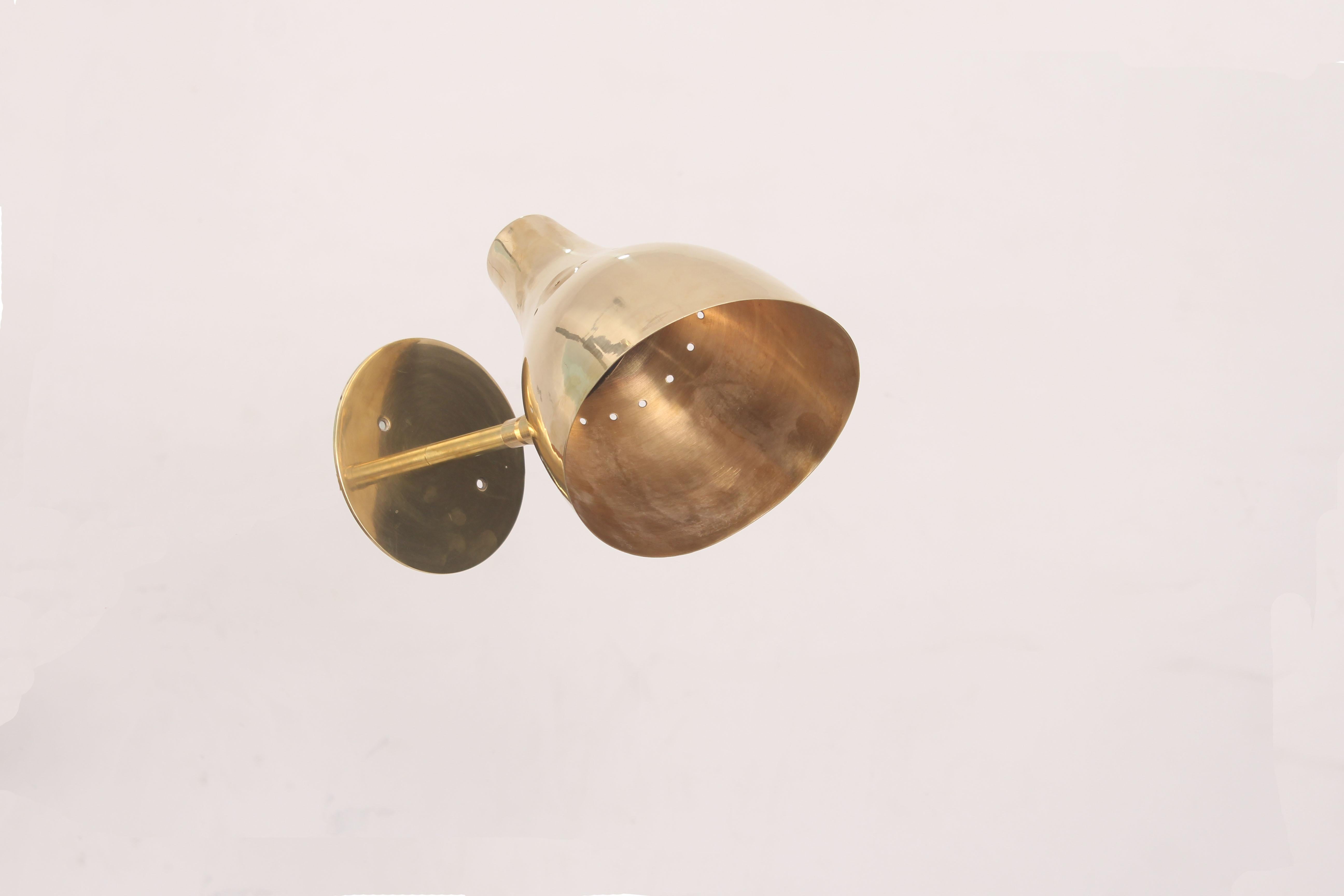 Spun 1950s Style Customizable Brass Pierced Wall Lamp  For Sale