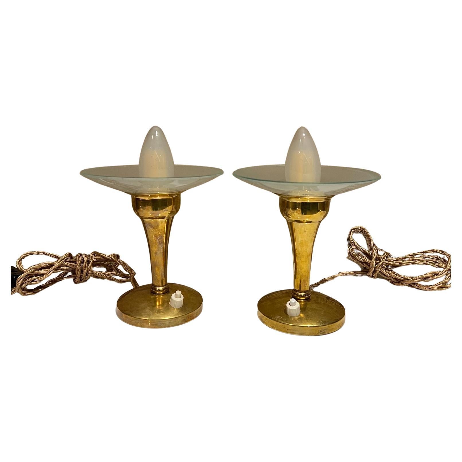 1950s Style Gio Ponti Italian Brass Table Lamps Fontana Arte Italy