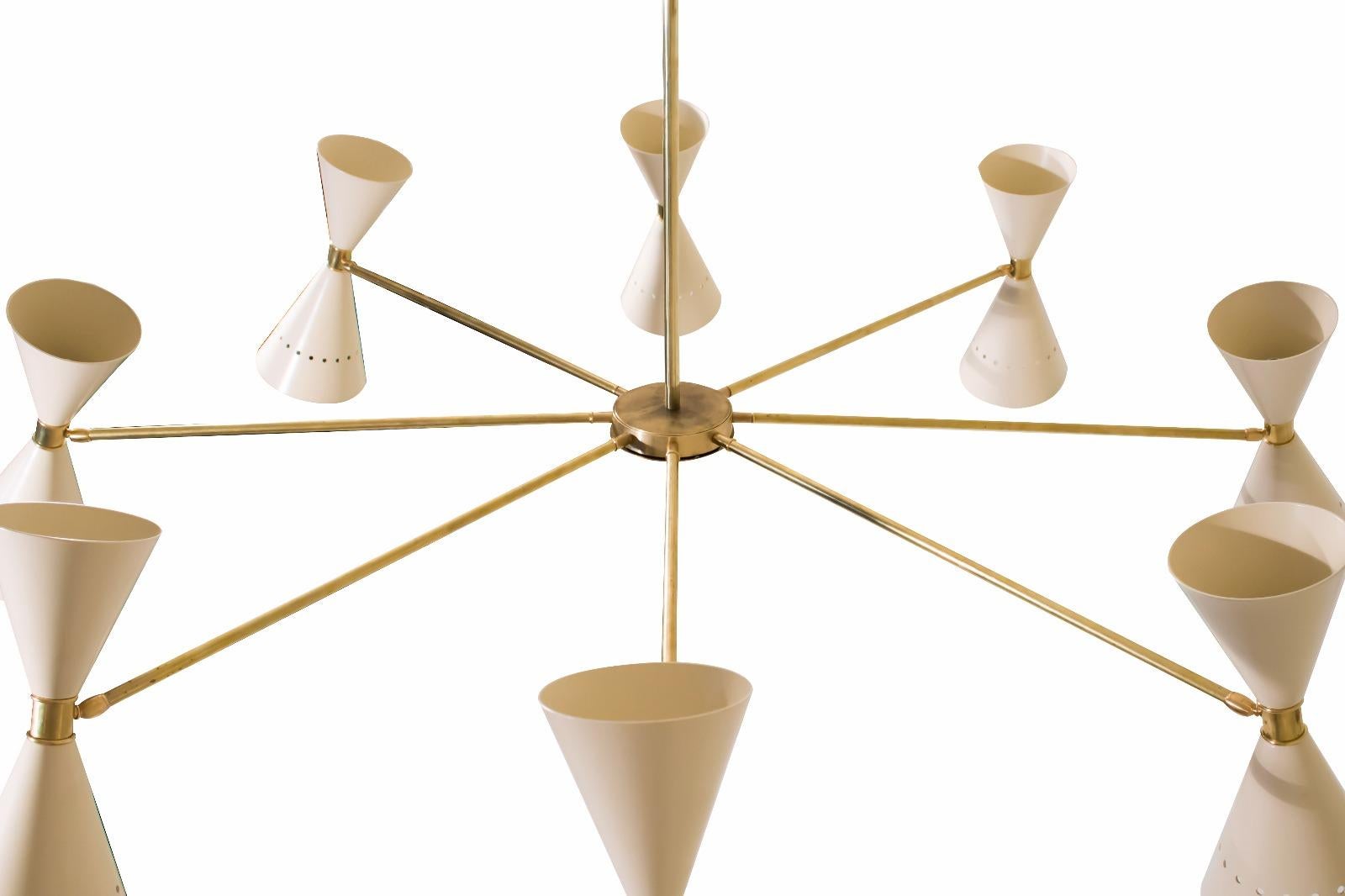 Mid-Century Modern 1950s Style Italian Brass and Enamel Chandelier