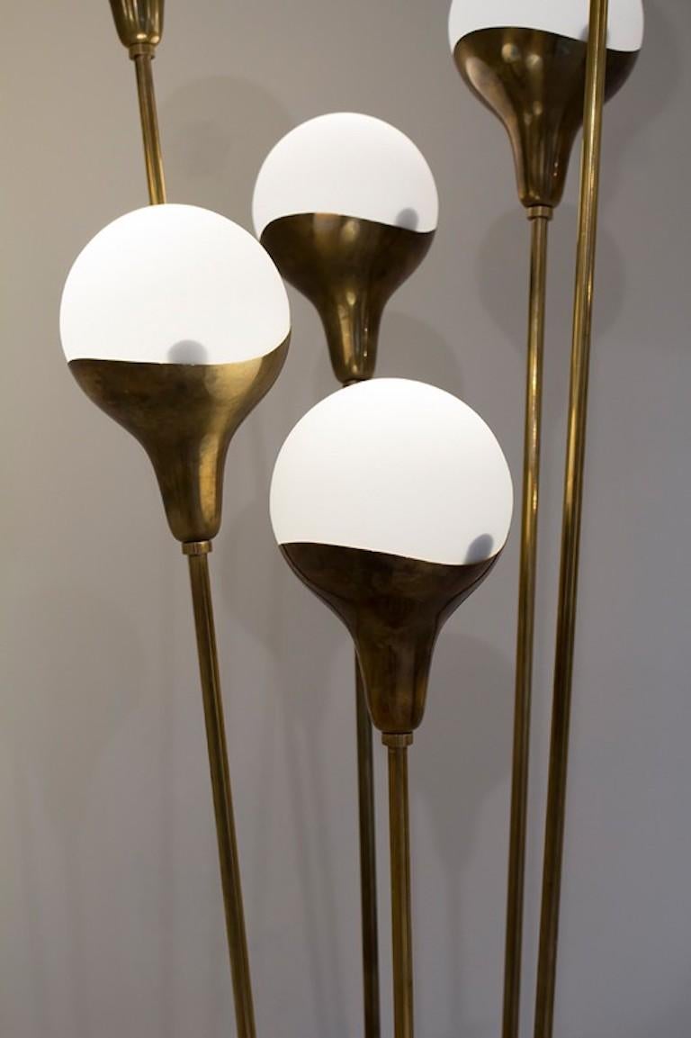 1950s Style Italian Glass Ball and Brass Floor Lamp For Sale at 1stDibs